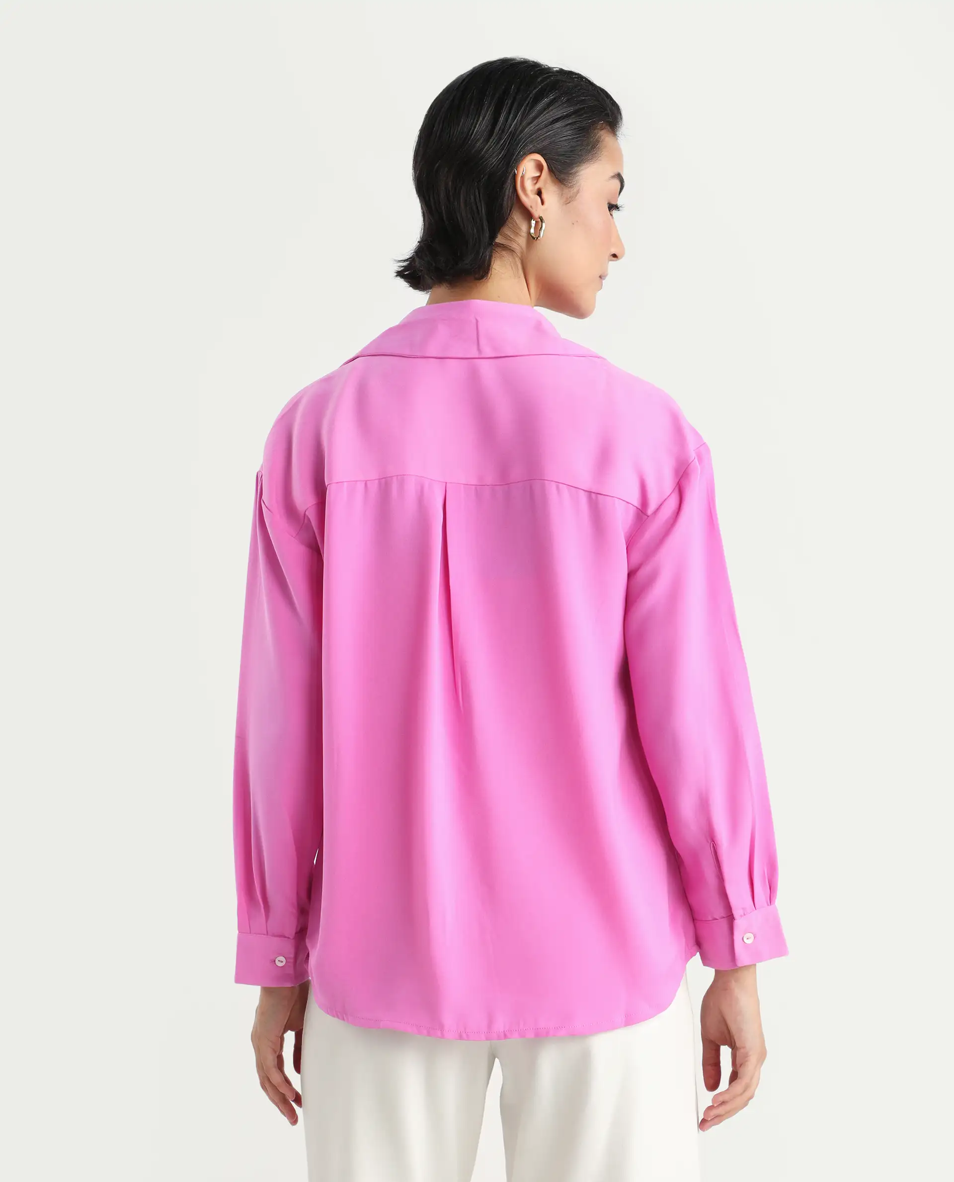 Rareism Women's Sergey-T Pink Polyester Drop Collar Plain Cuffed Sleeve Regular Fit Top - Image 7