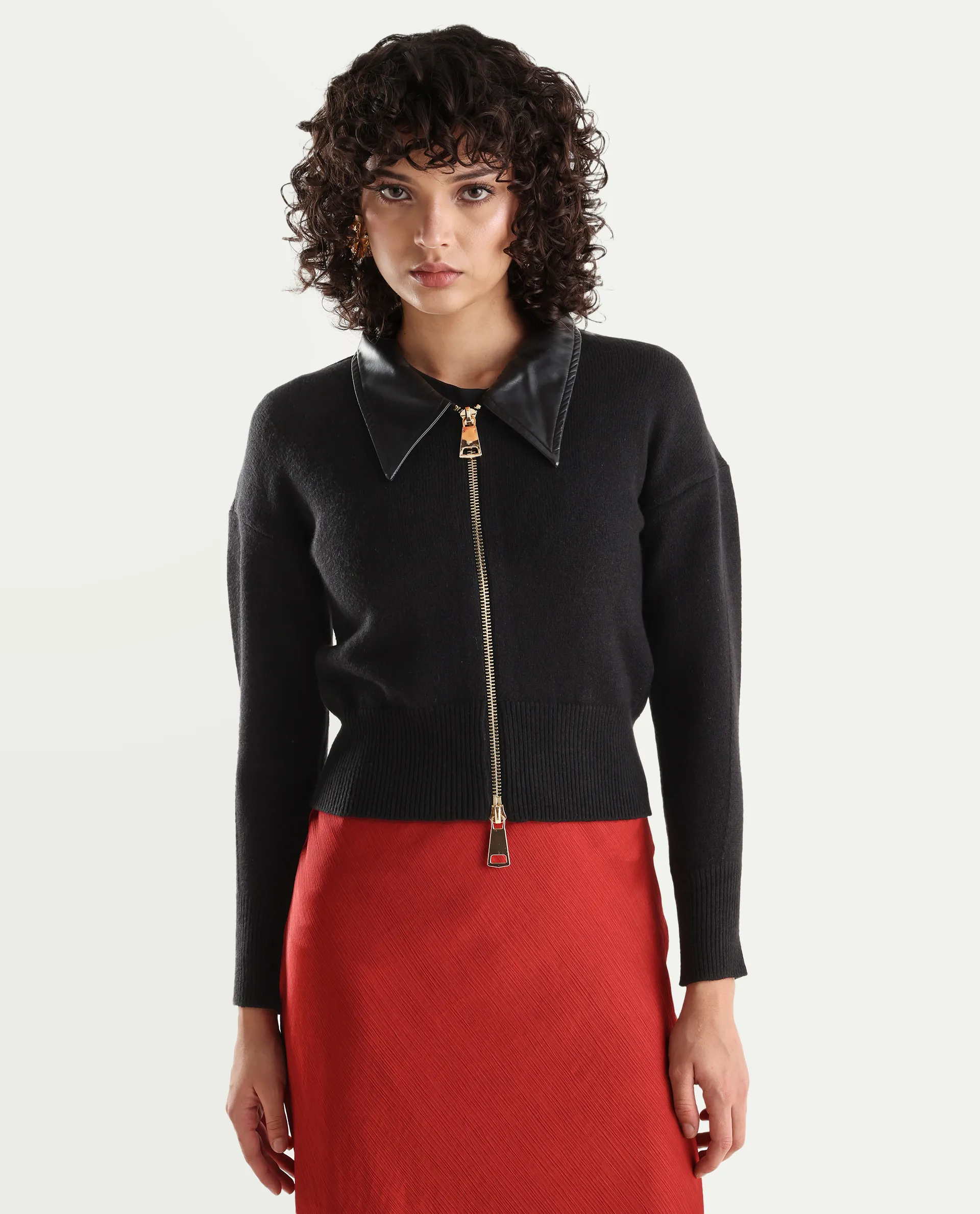 Rareism Women's Serpen Black High Neck Plain Relaxed Fit Jacket - Image 3