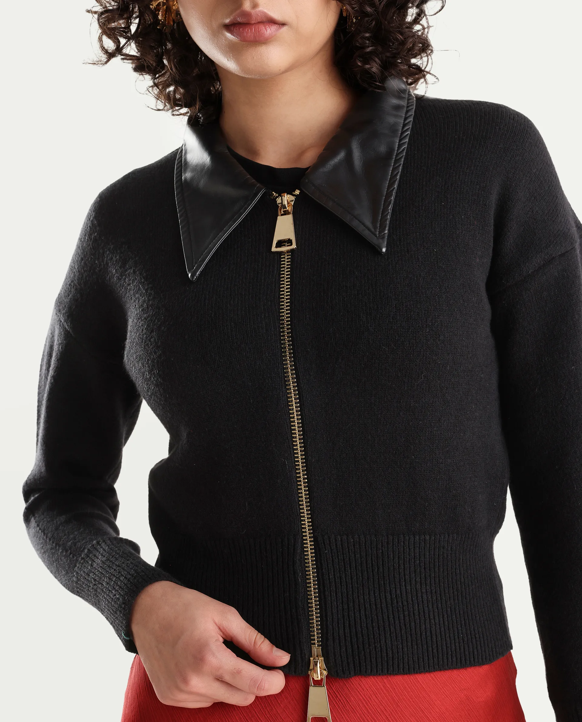 Rareism Women's Serpen Black High Neck Plain Relaxed Fit Jacket - Image 4