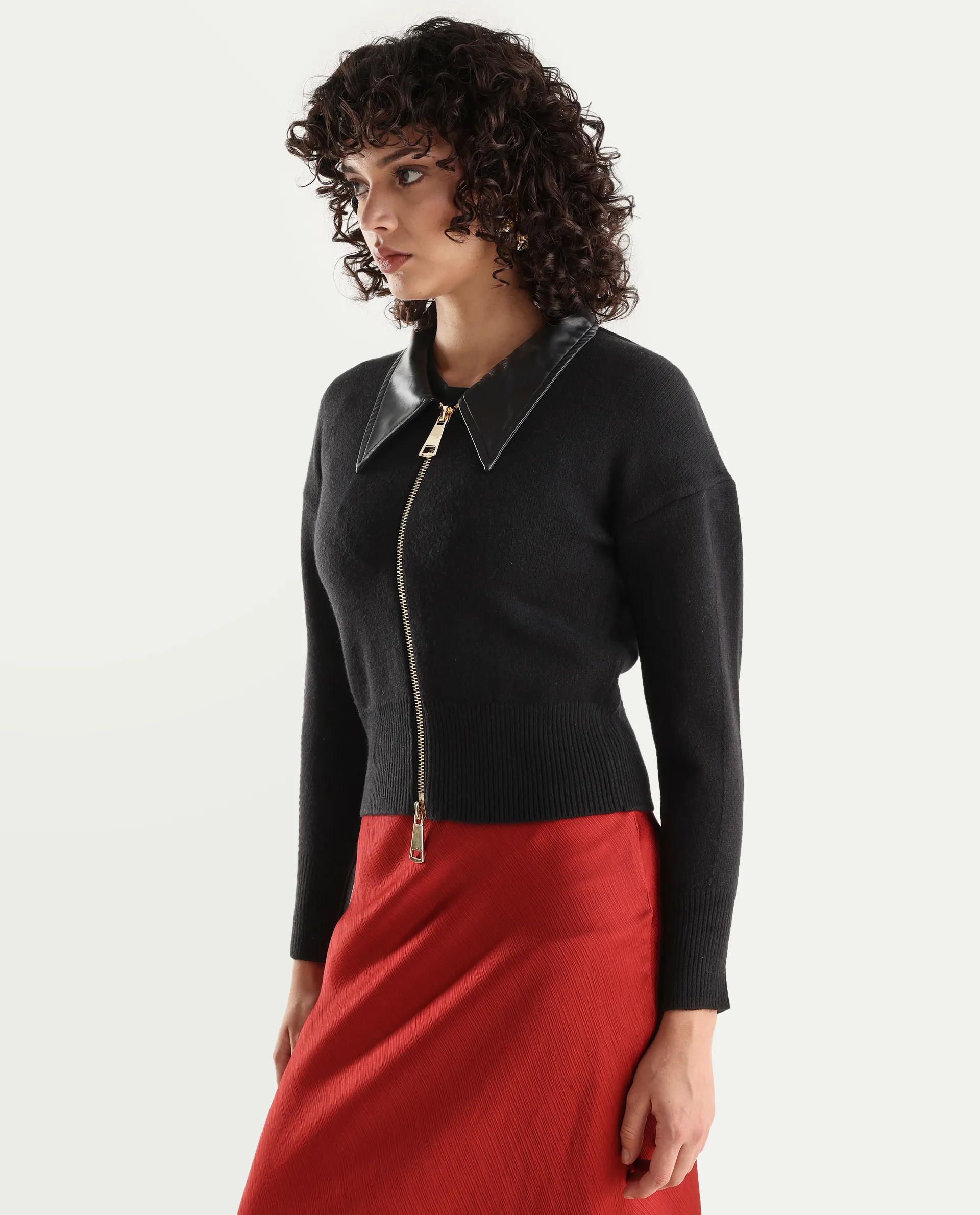 Rareism Women's Serpen Black High Neck Plain Relaxed Fit Jacket - Image 5