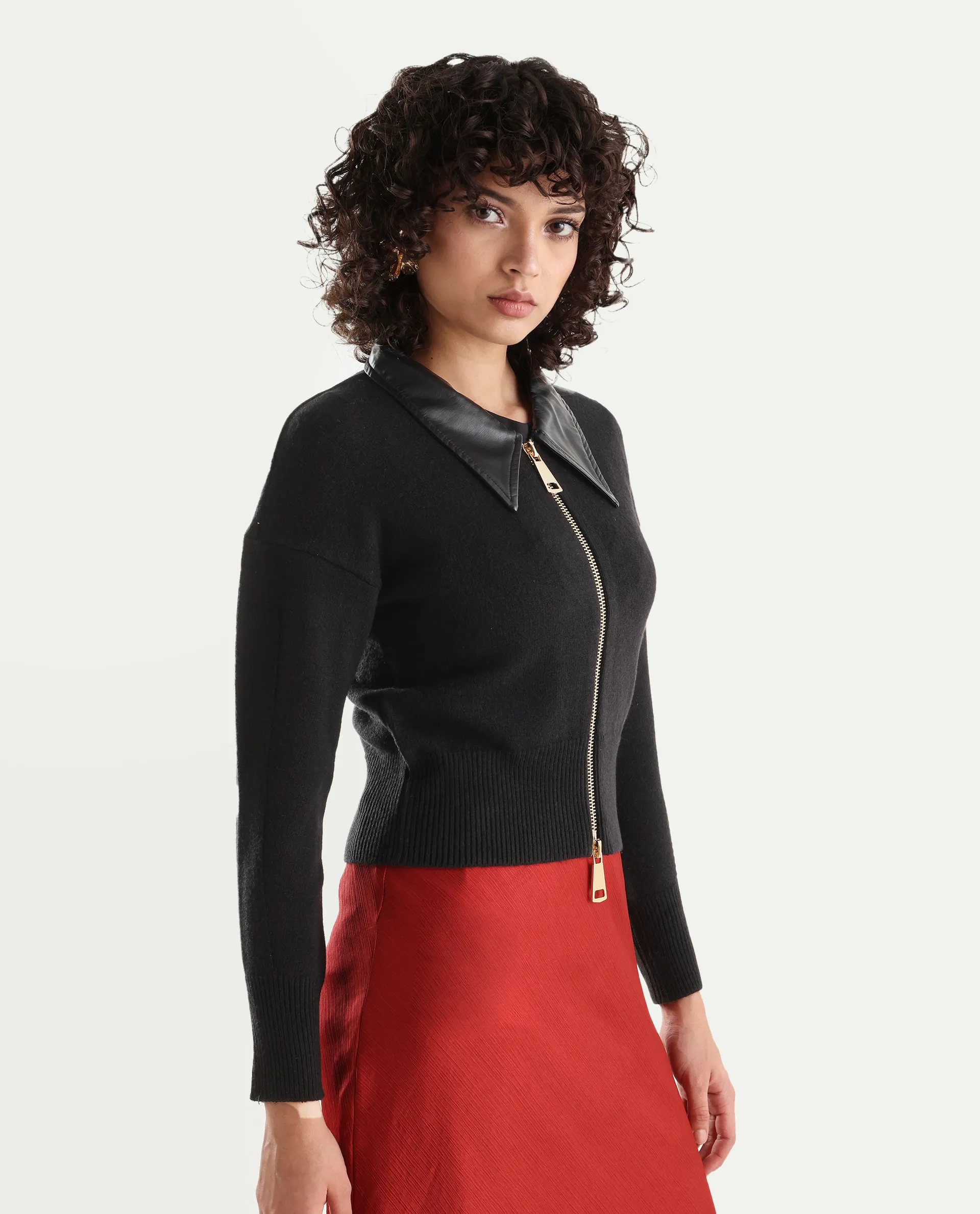 Rareism Women's Serpen Black High Neck Plain Relaxed Fit Jacket - Image 6
