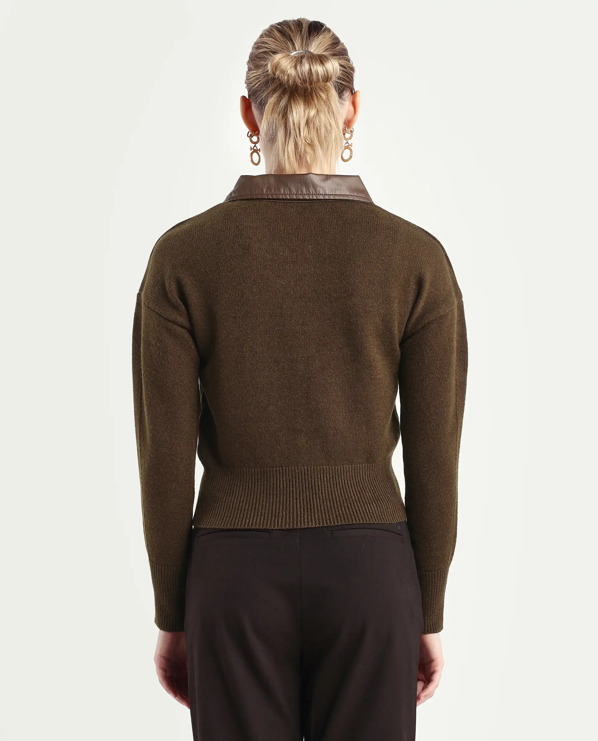 Rareism Women's Serpen Brown Drop Collar Plain Relaxed Fit Jacket - Image 7