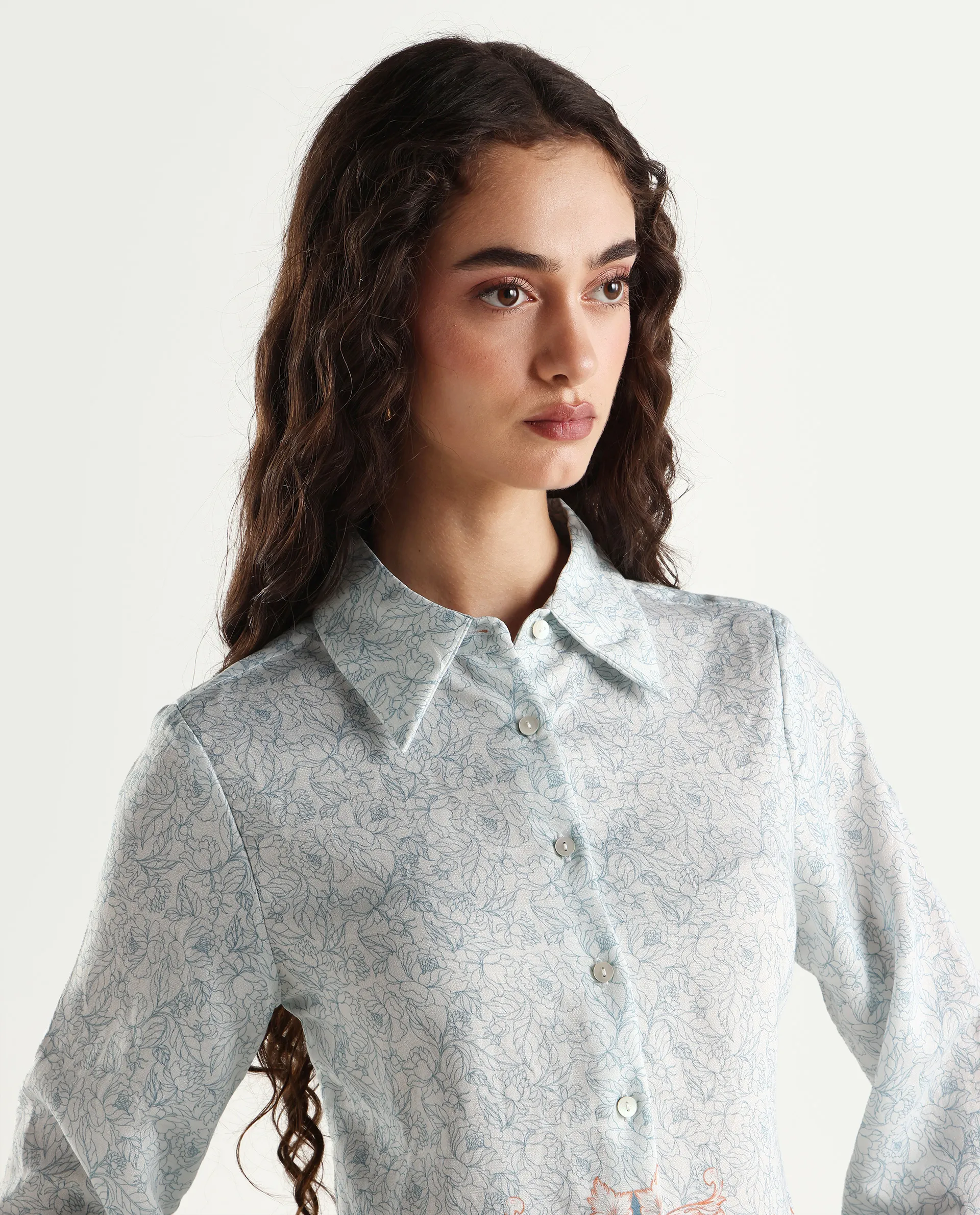 Rareism Women's Sesent Light Multi Viscose Blend Drop Collar Tropical Print Cuffed Sleeve Regular Fit Top - Image 4