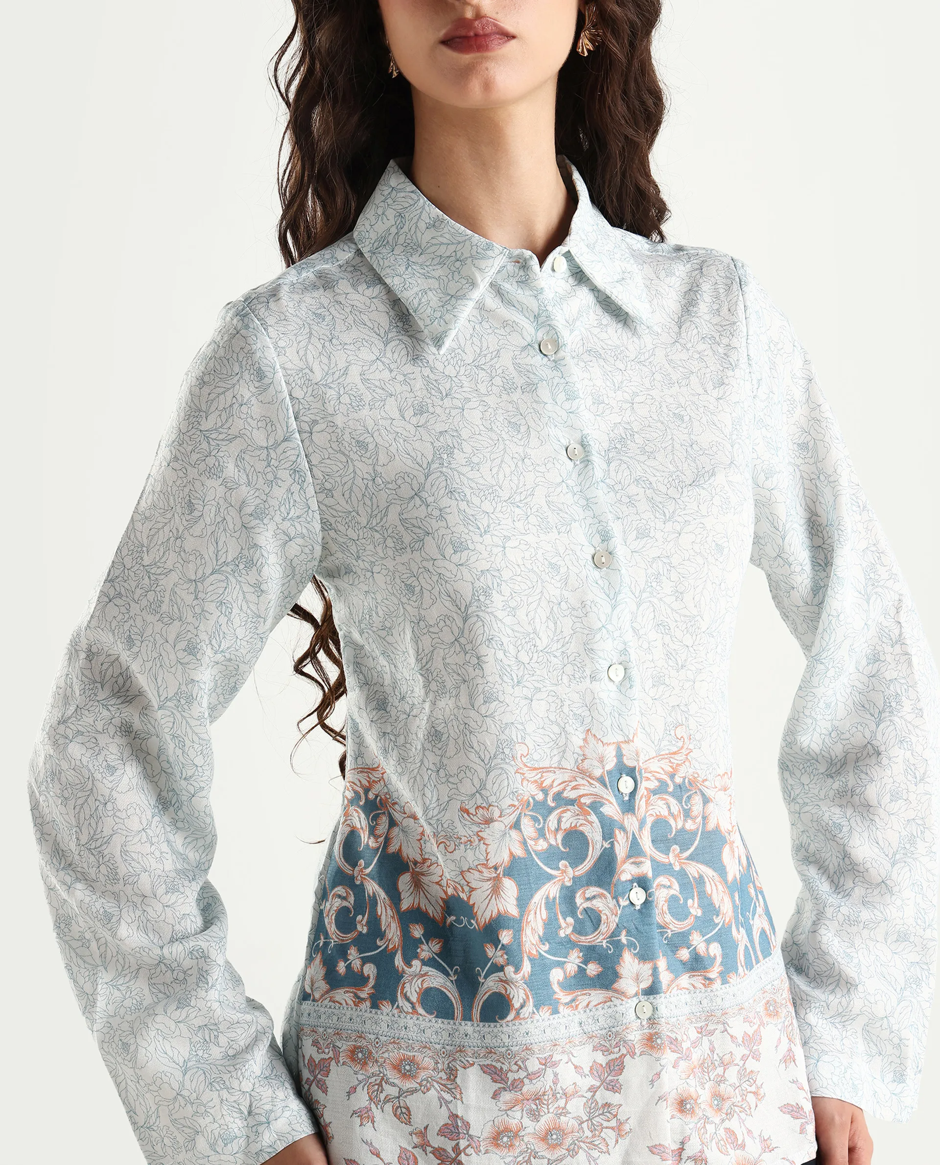 Rareism Women's Sesent Light Multi Viscose Blend Drop Collar Tropical Print Cuffed Sleeve Regular Fit Top - Image 5