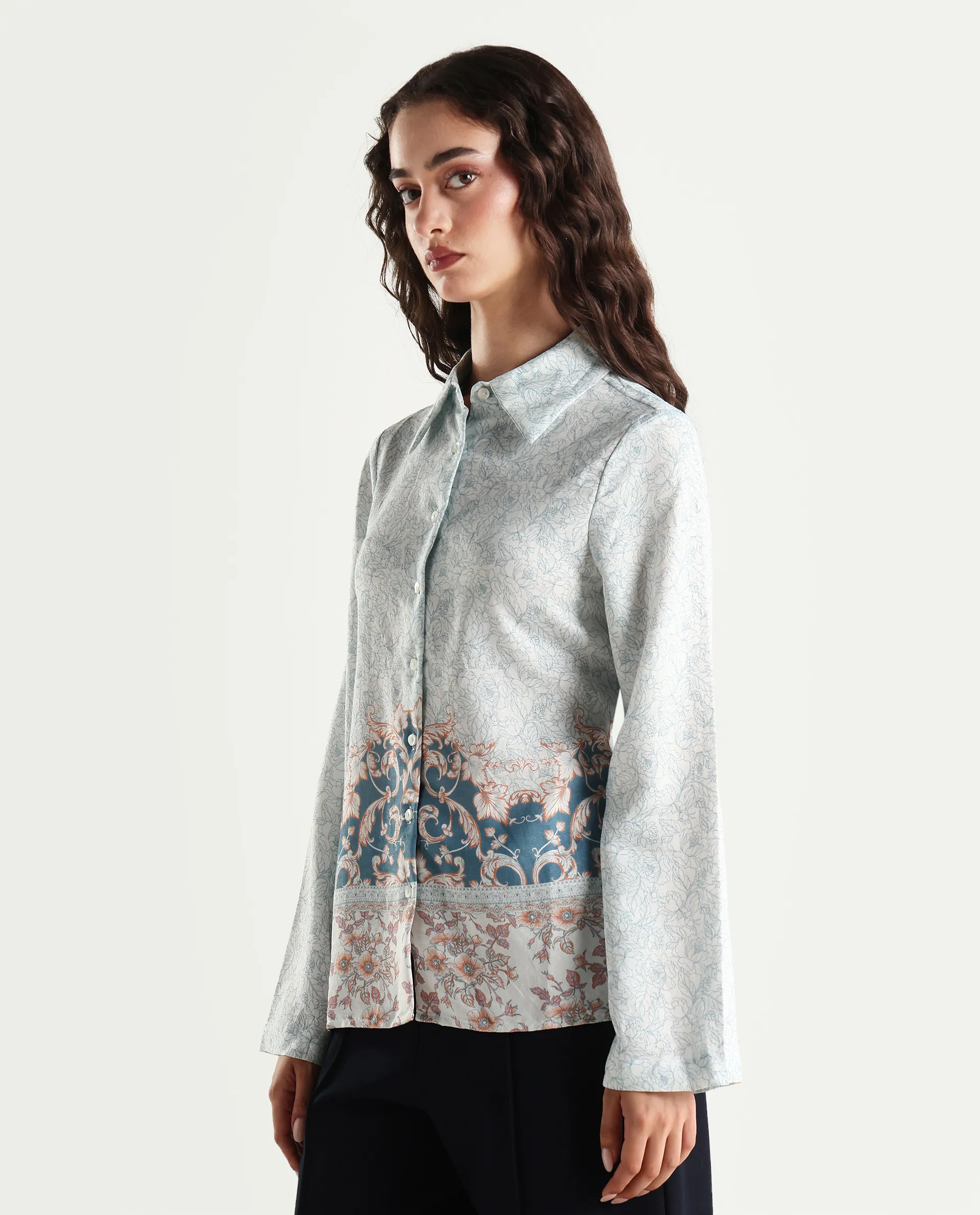 Rareism Women's Sesent Light Multi Viscose Blend Drop Collar Tropical Print Cuffed Sleeve Regular Fit Top - Image 6