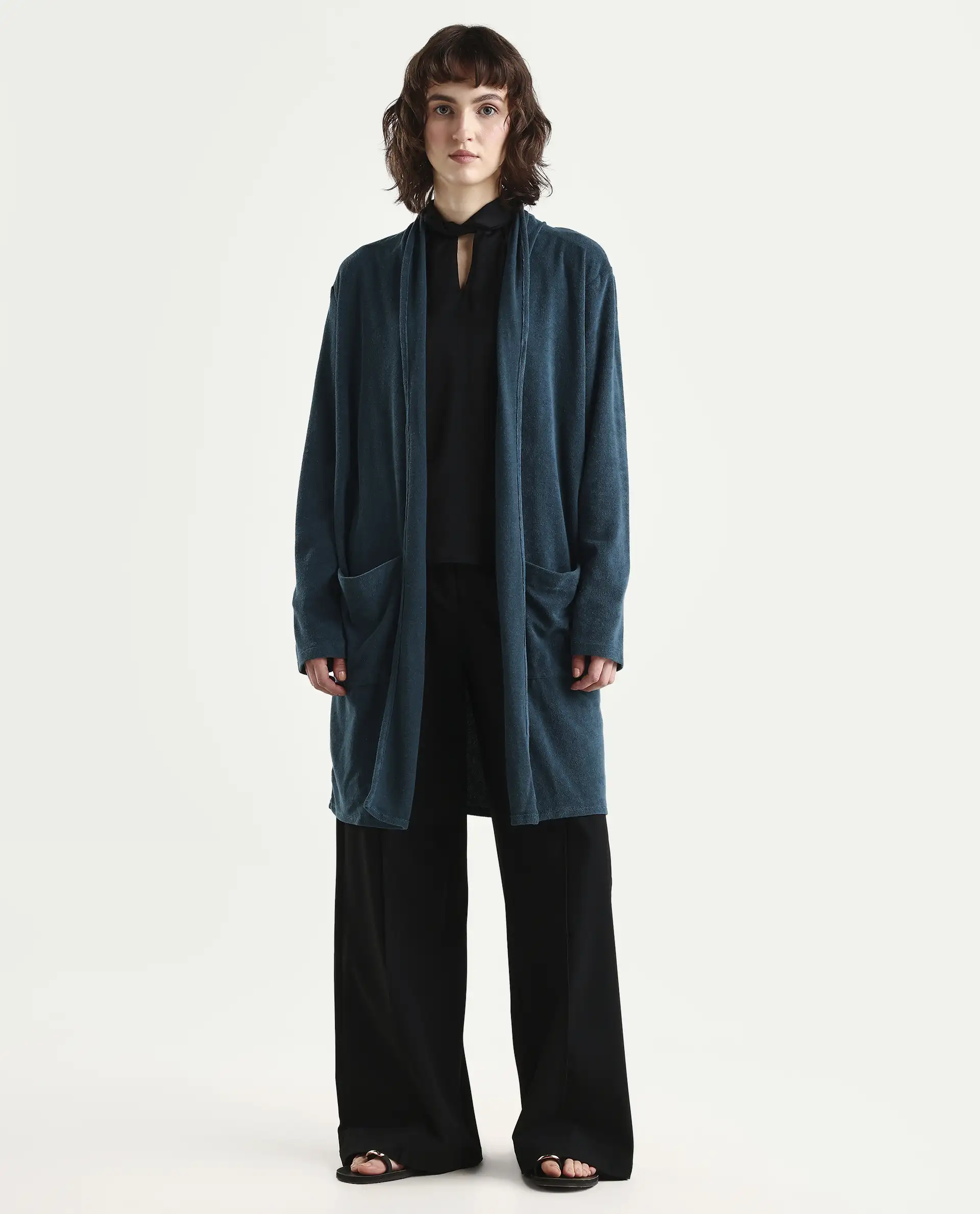 Rareism Women Sesh Blue Overlayer Knit Fabric Solid - Image 2