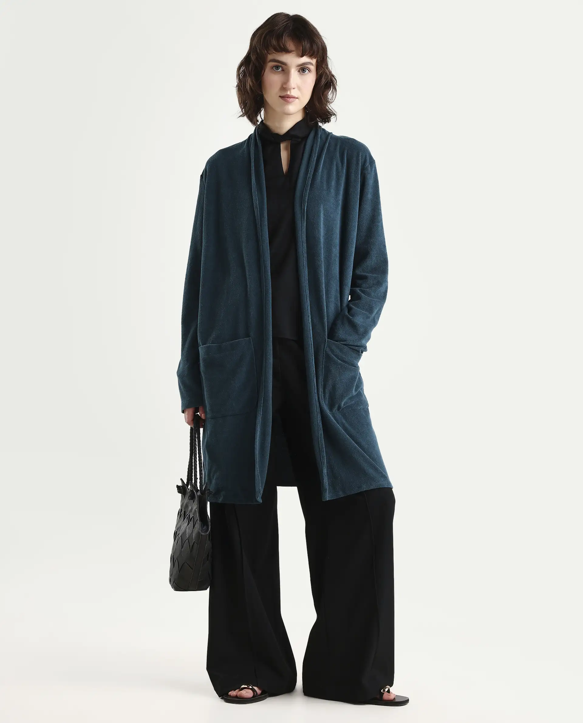 Rareism Women Sesh Blue Overlayer Knit Fabric Solid - Image 3