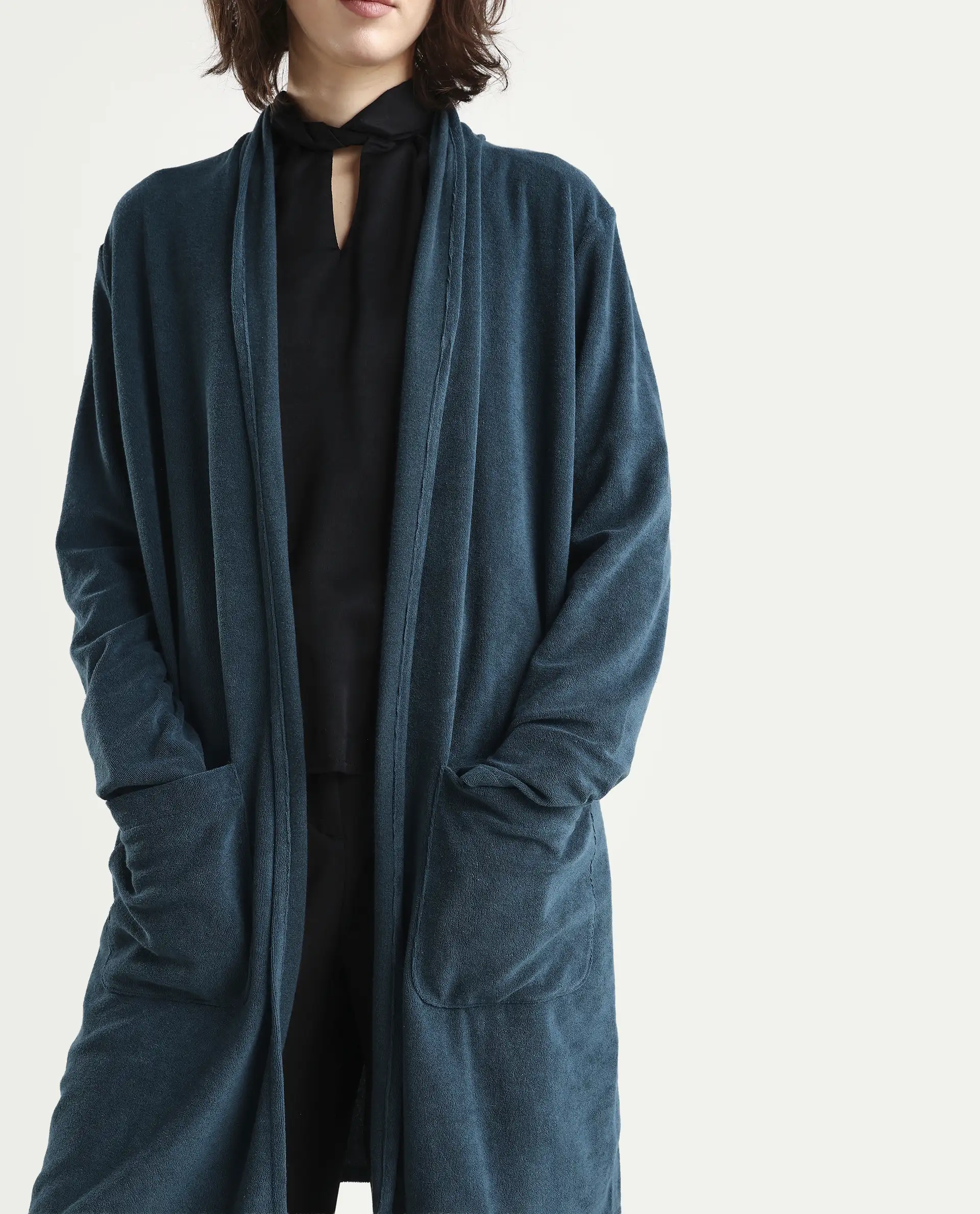 Rareism Women Sesh Blue Overlayer Knit Fabric Solid - Image 4