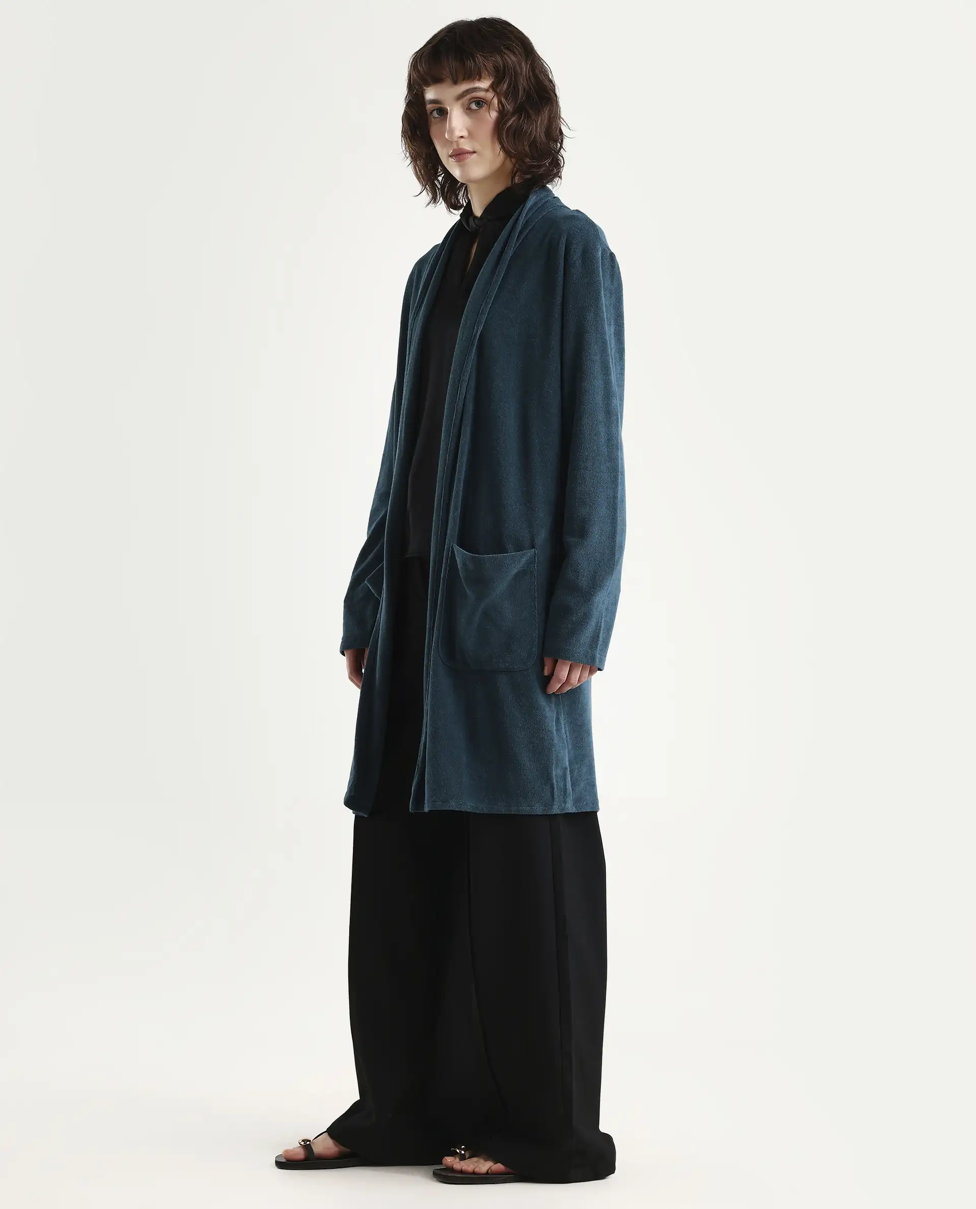 Rareism Women Sesh Blue Overlayer Knit Fabric Solid - Image 5