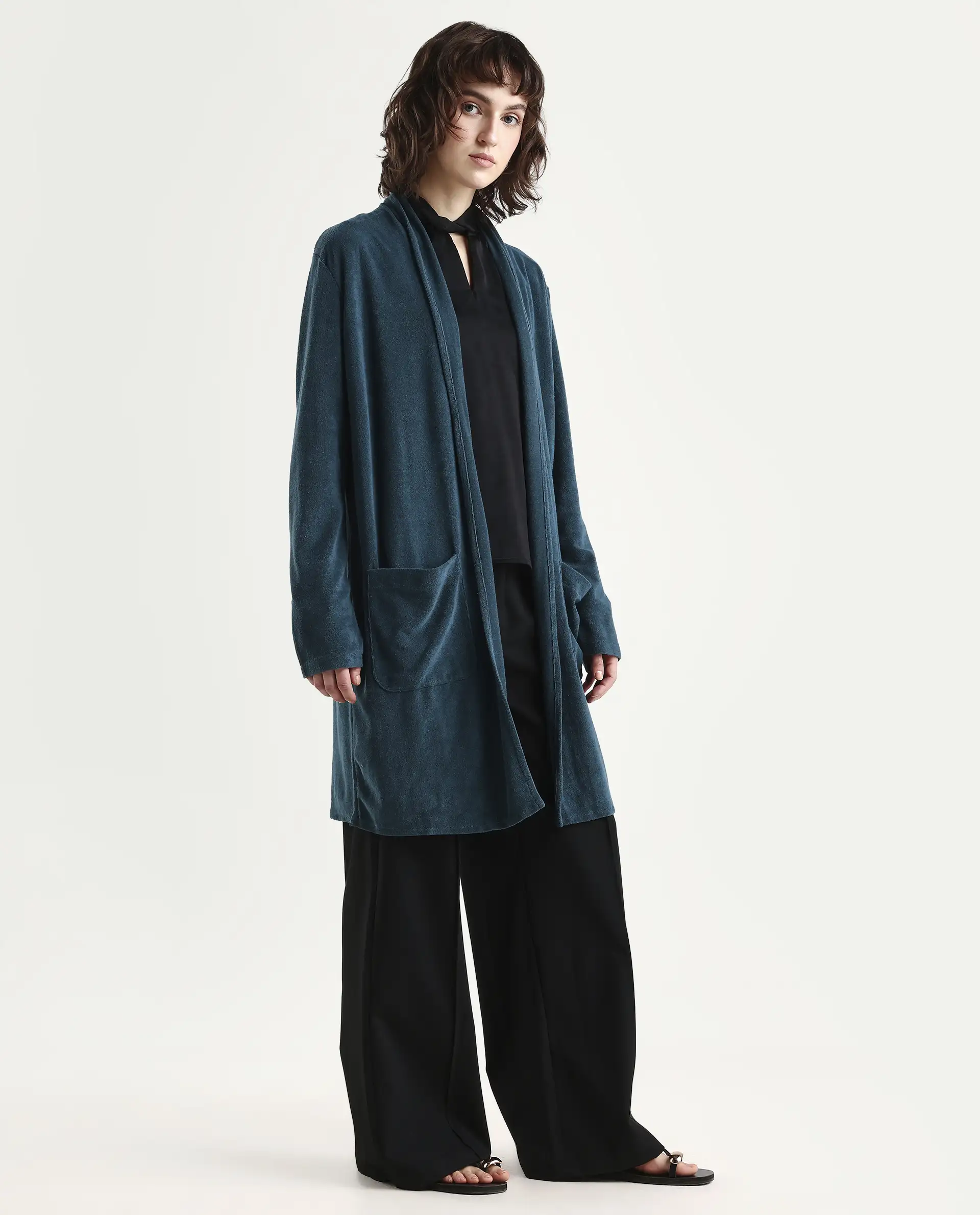 Rareism Women Sesh Blue Overlayer Knit Fabric Solid - Image 6