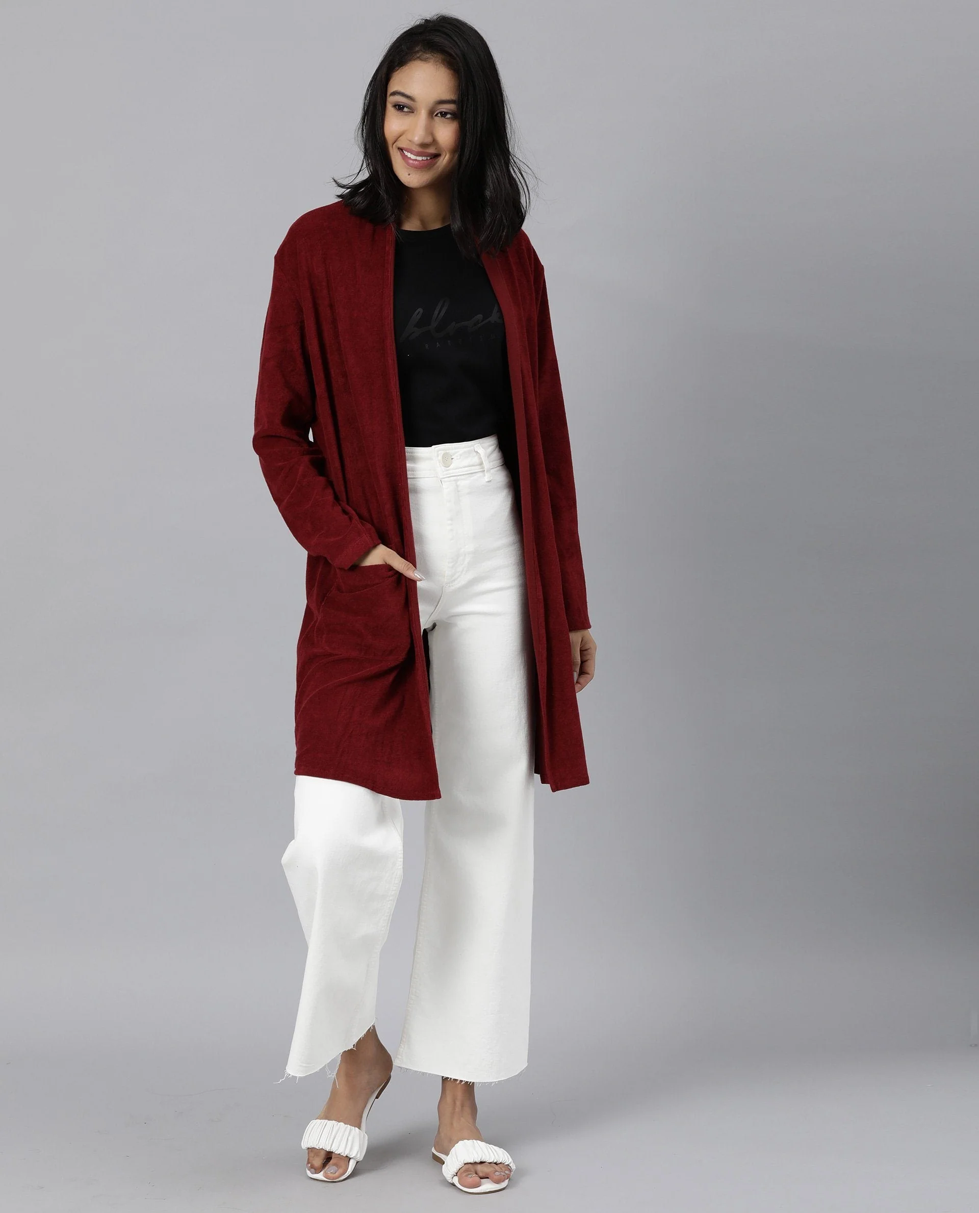 Rareism Women Sesh Maroon Overlayer Knit Fabric Solid