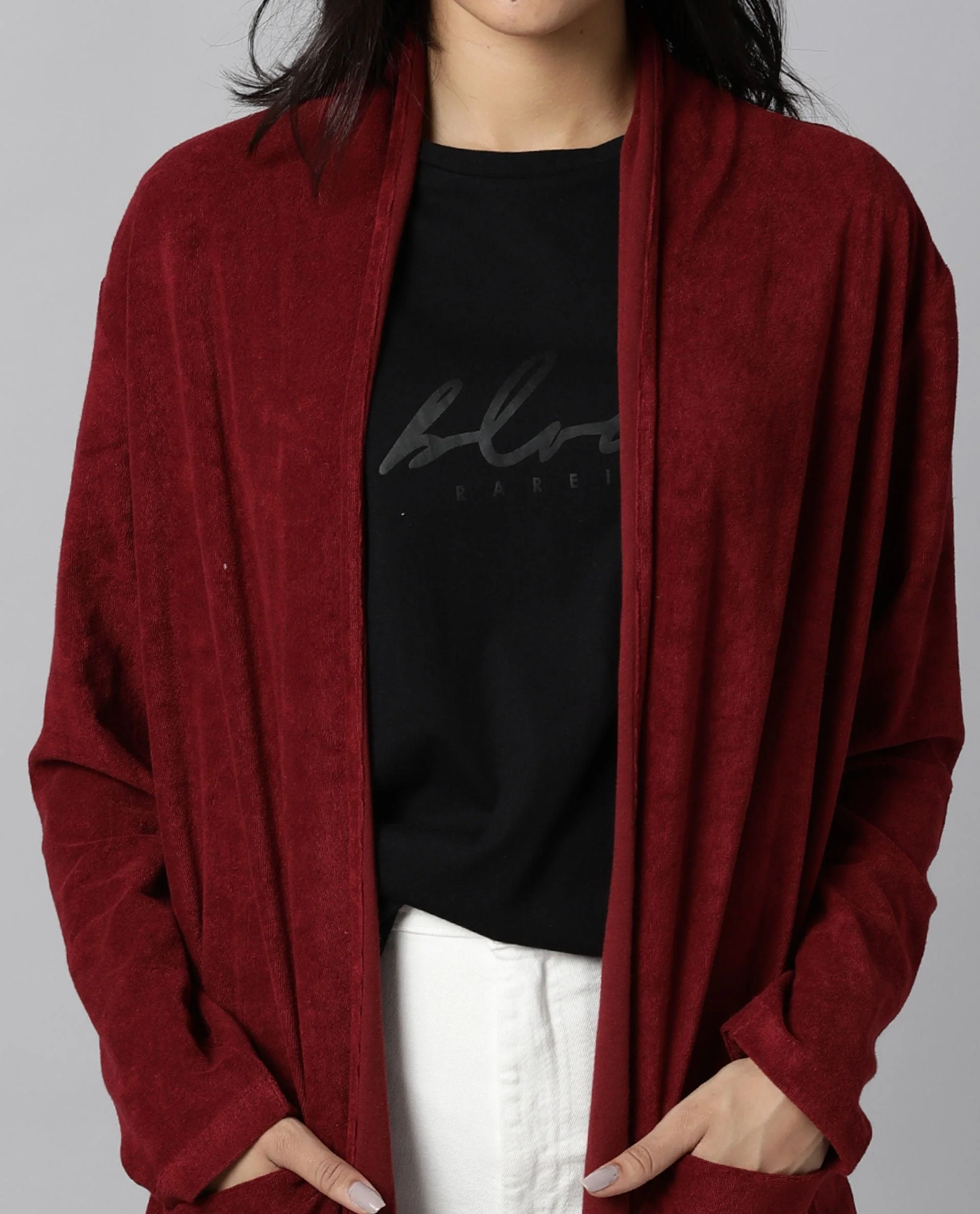 Rareism Women Sesh Maroon Overlayer Knit Fabric Solid - Image 11