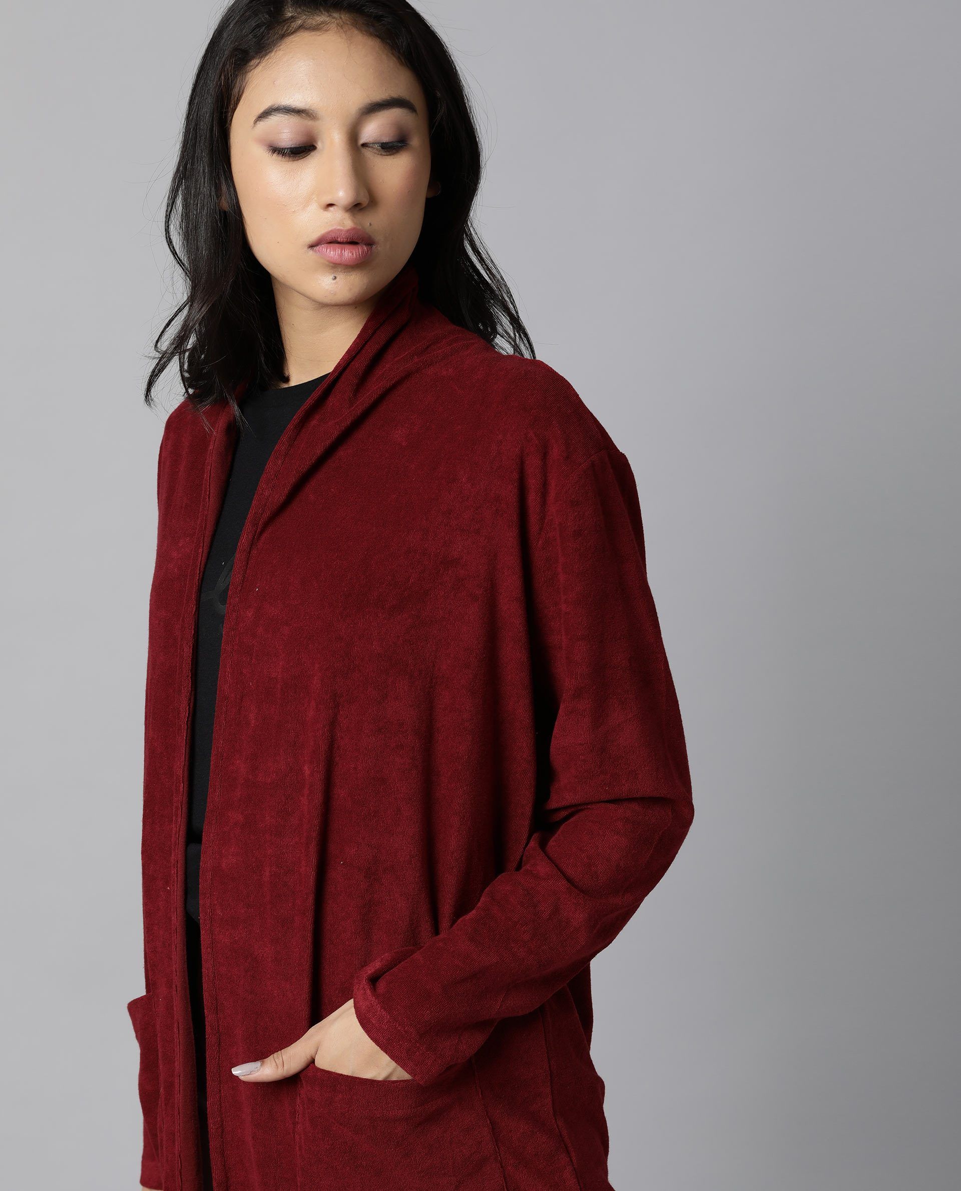 Rareism Women Sesh Maroon Overlayer Knit Fabric Solid - Image 3