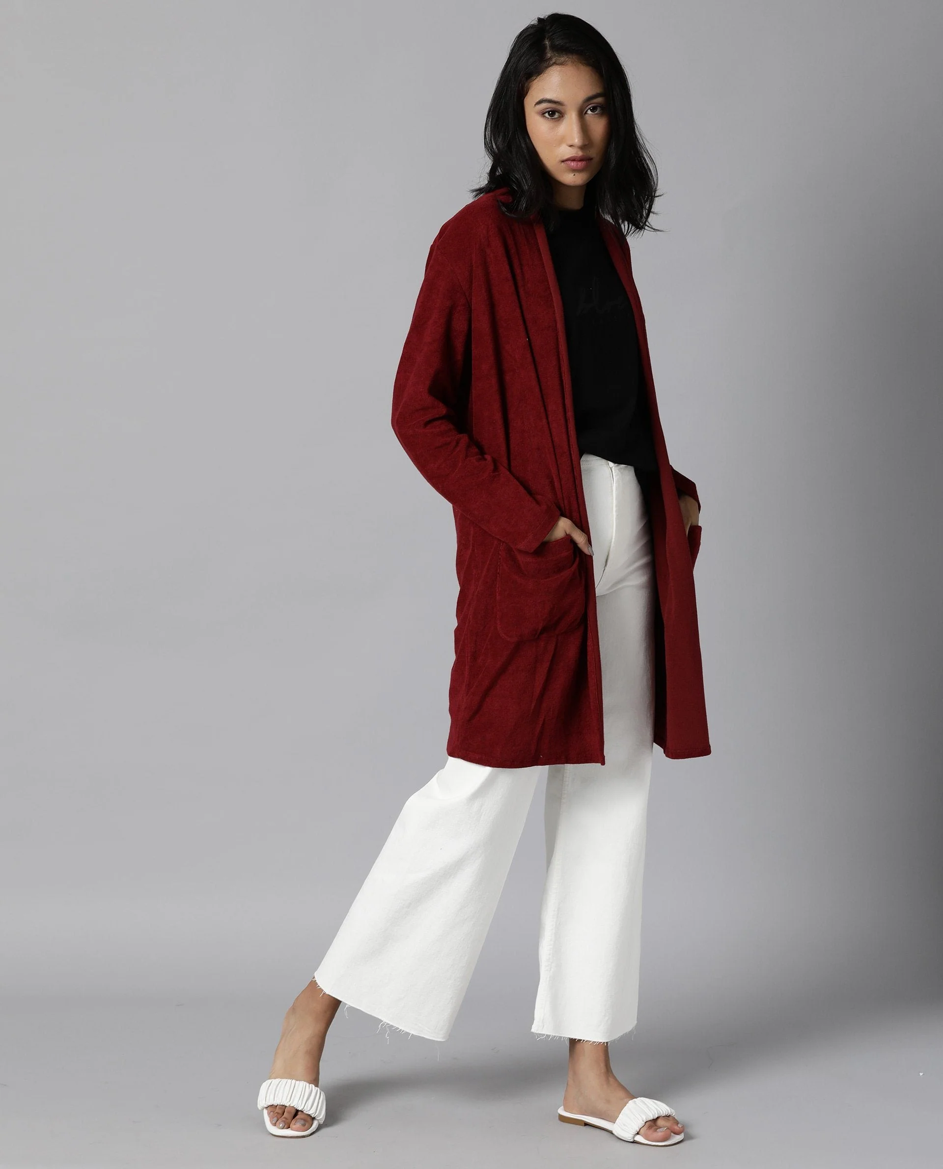 Rareism Women Sesh Maroon Overlayer Knit Fabric Solid - Image 4
