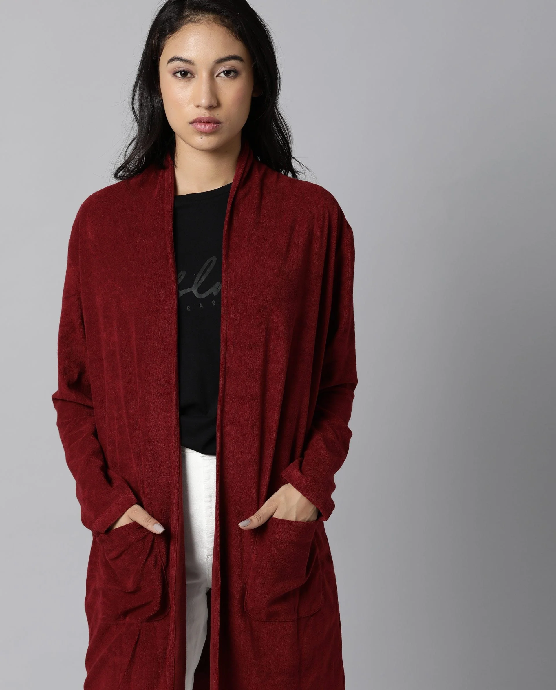 Rareism Women Sesh Maroon Overlayer Knit Fabric Solid - Image 5
