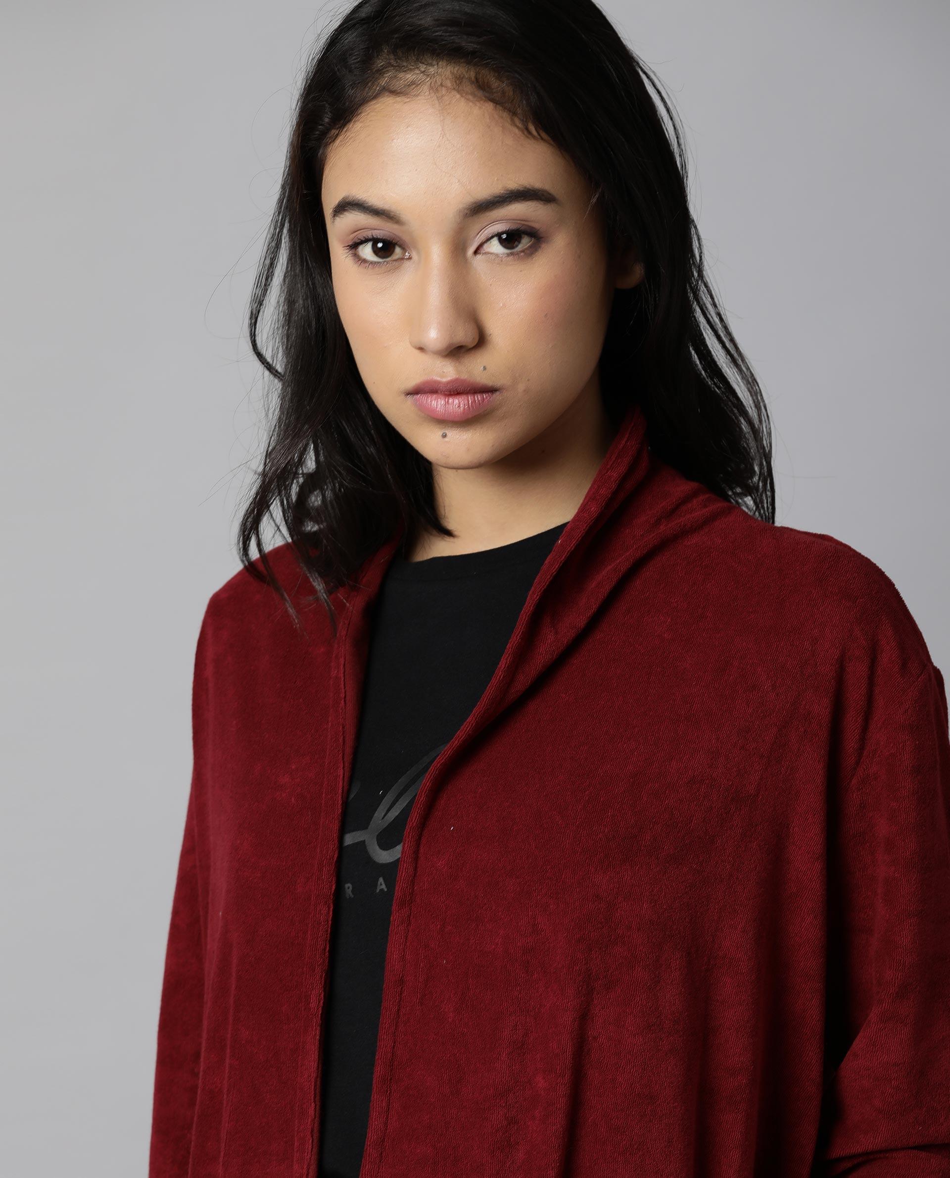 Rareism Women Sesh Maroon Overlayer Knit Fabric Solid - Image 7