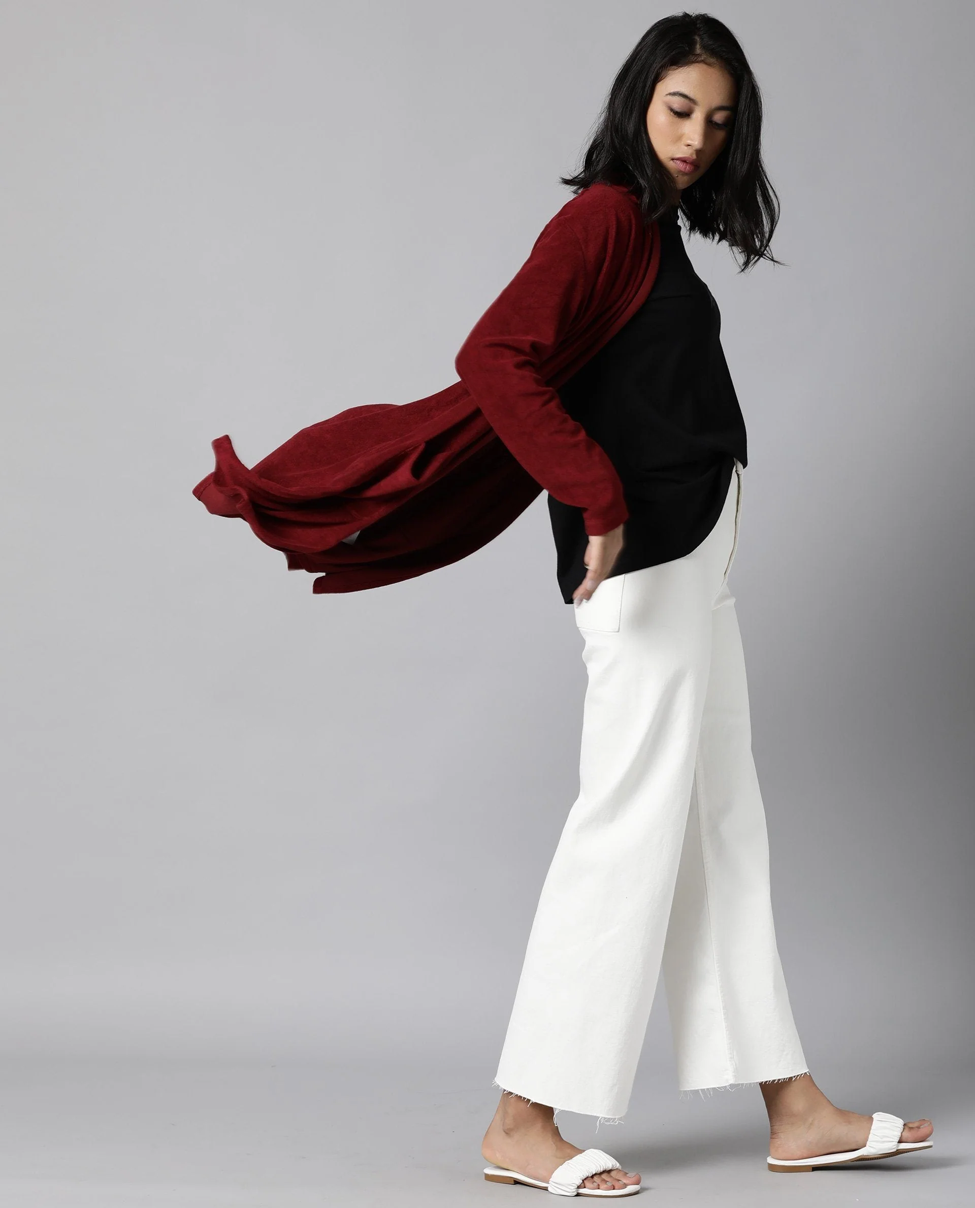 Rareism Women Sesh Maroon Overlayer Knit Fabric Solid - Image 8