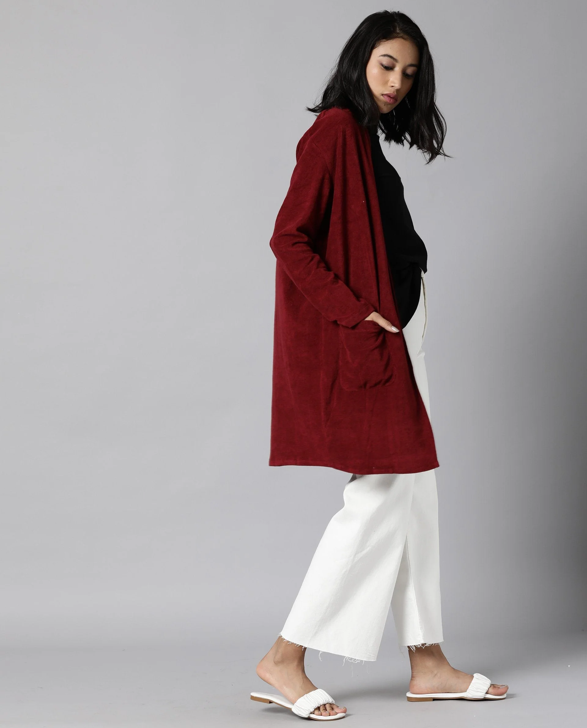 Rareism Women Sesh Maroon Overlayer Knit Fabric Solid - Image 9