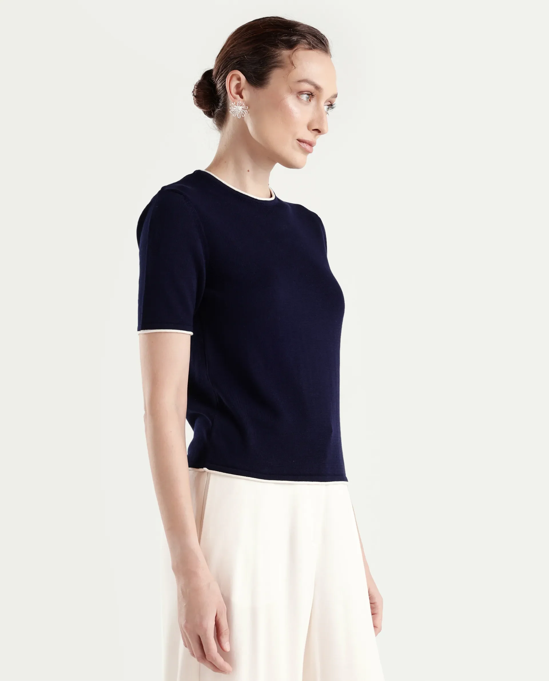 Rareism Women's Sesh Navy Cotton Half Sleeve Crew Neck Regular Fit Plain Top - Image 6