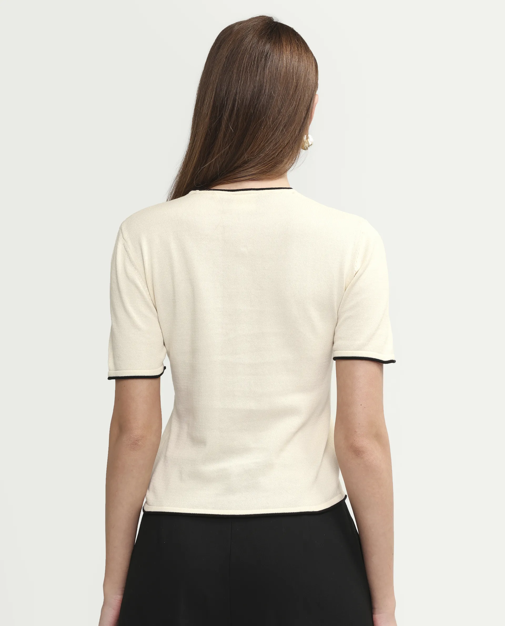 Rareism Women's Sesh Off White Cotton Half Sleeve Crew Neck Regular Fit Plain Top - Image 7