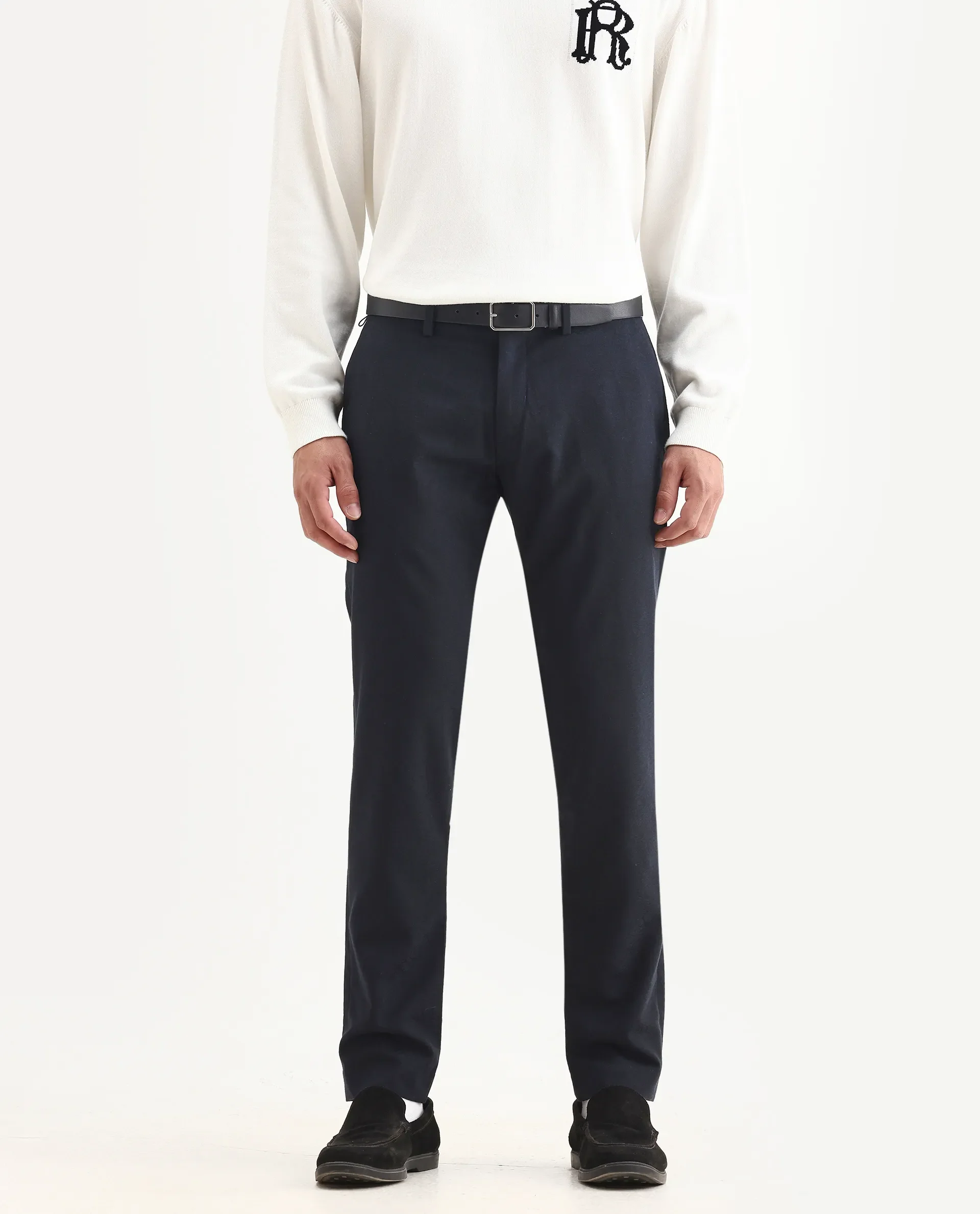 Rare Rabbit Men's Seth Navy Polyester Jacquard Regular Fit Trouser - Image 2