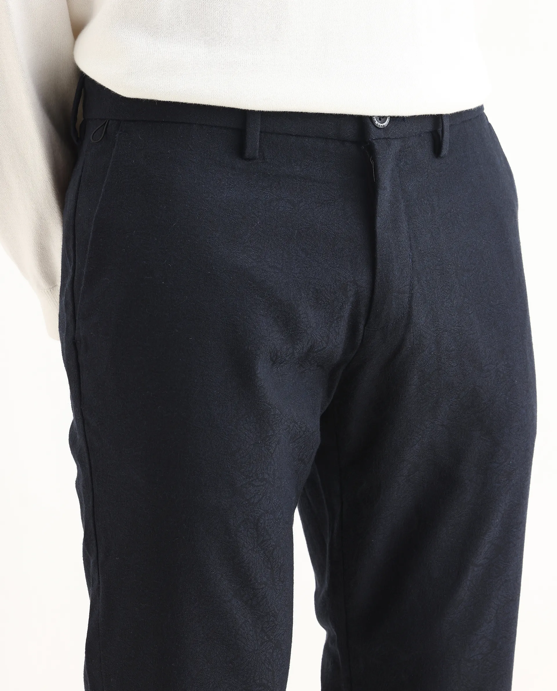 Rare Rabbit Men's Seth Navy Polyester Jacquard Regular Fit Trouser - Image 3