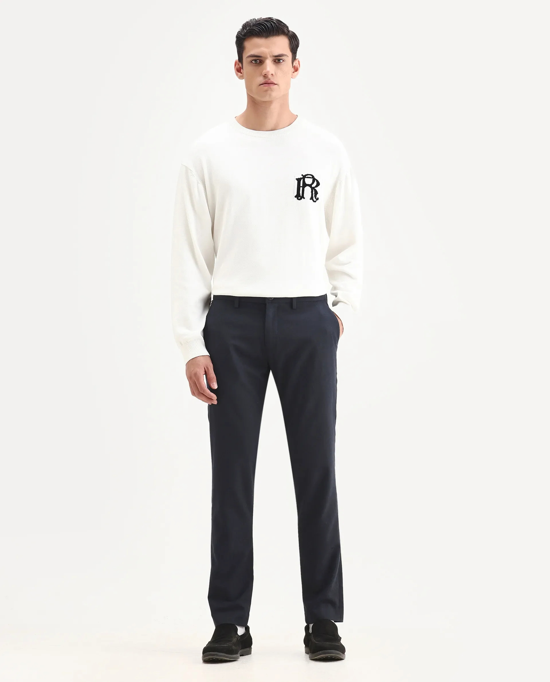 Rare Rabbit Men's Seth Navy Polyester Jacquard Regular Fit Trouser - Image 4