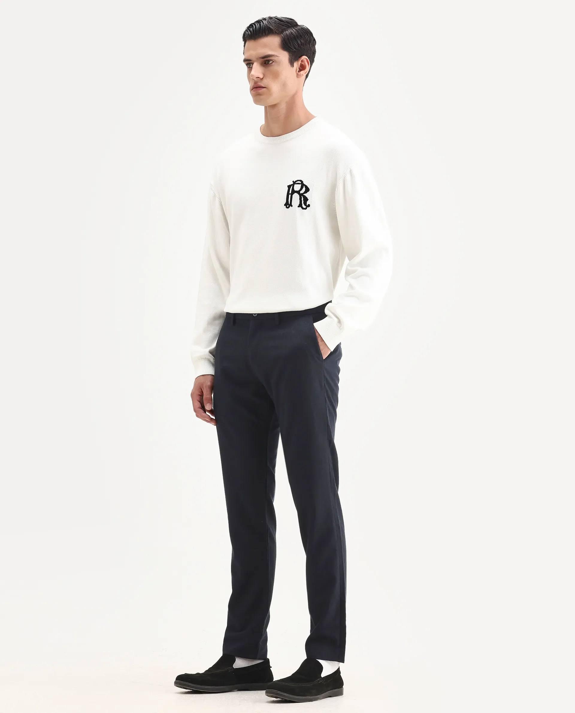 Rare Rabbit Men's Seth Navy Polyester Jacquard Regular Fit Trouser - Image 5
