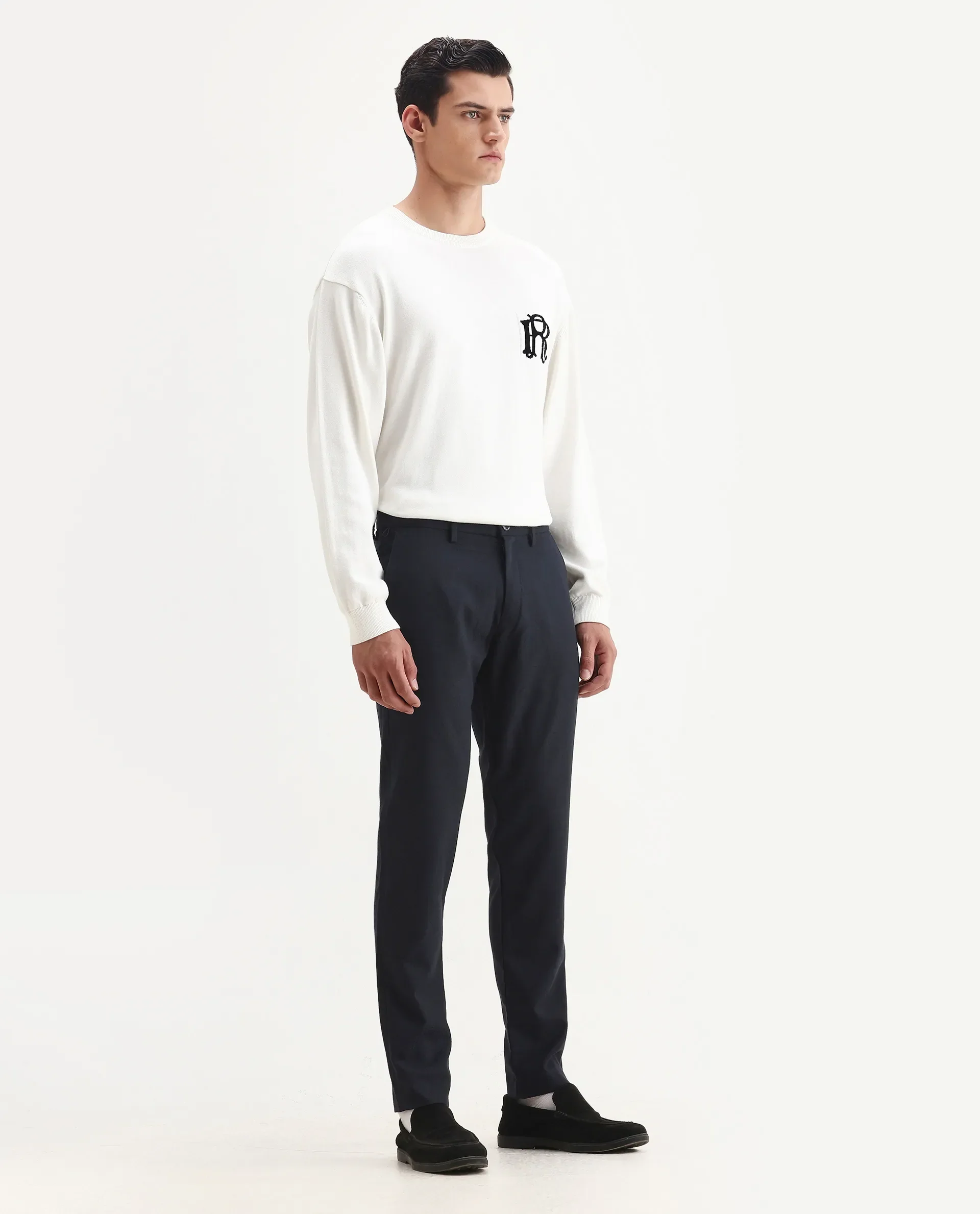 Rare Rabbit Men's Seth Navy Polyester Jacquard Regular Fit Trouser - Image 6