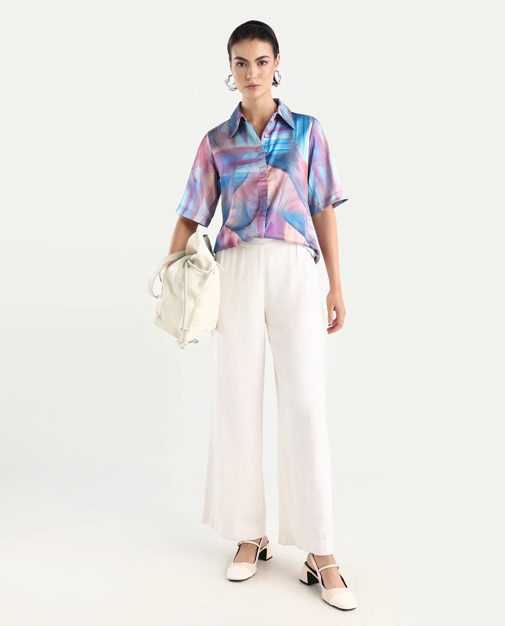 Rareism Women's Setimio Multi Satin Drop Collar Abstract Print Regular Fit Shirt - Image 2