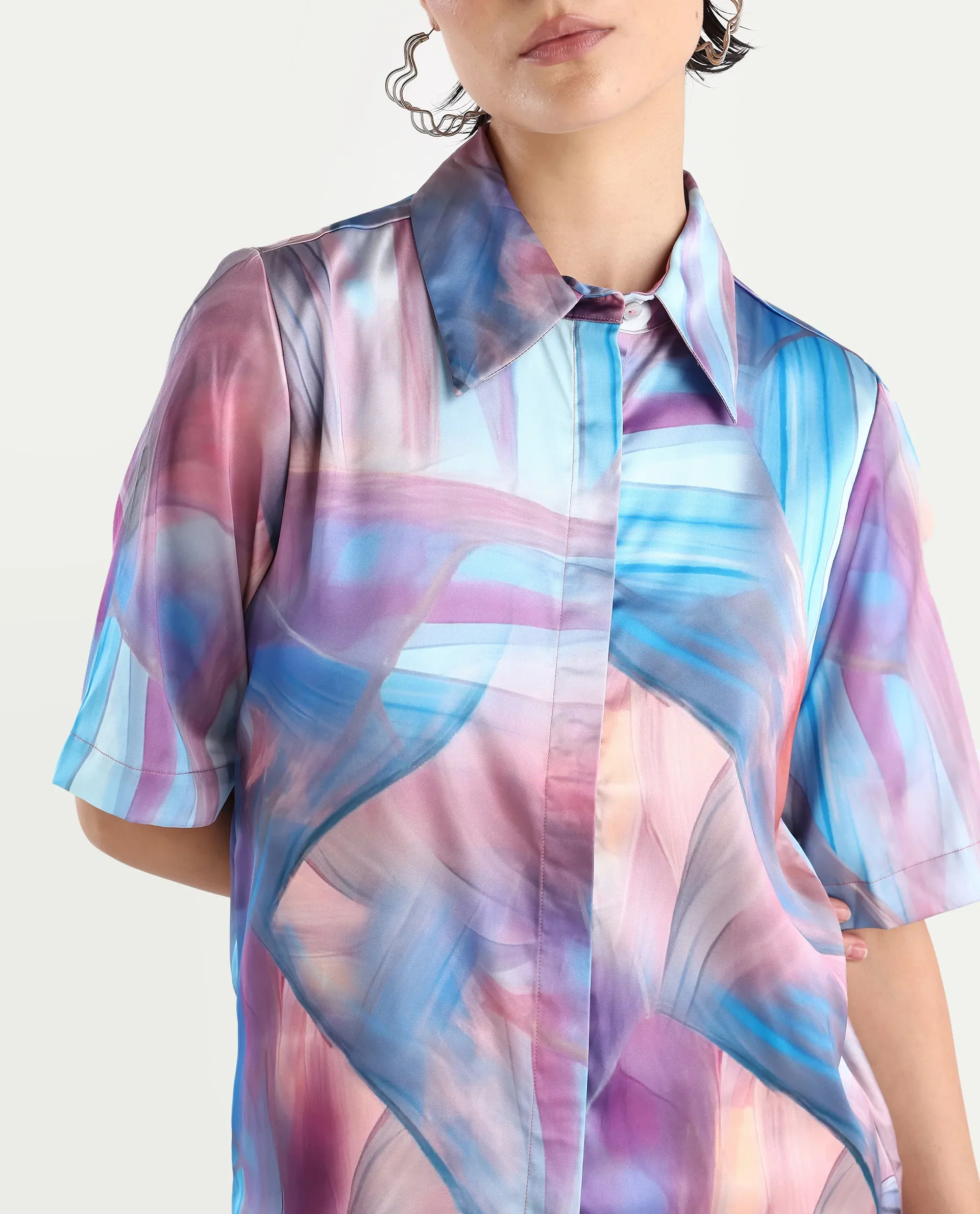 Rareism Women's Setimio Multi Satin Drop Collar Abstract Print Regular Fit Shirt - Image 4