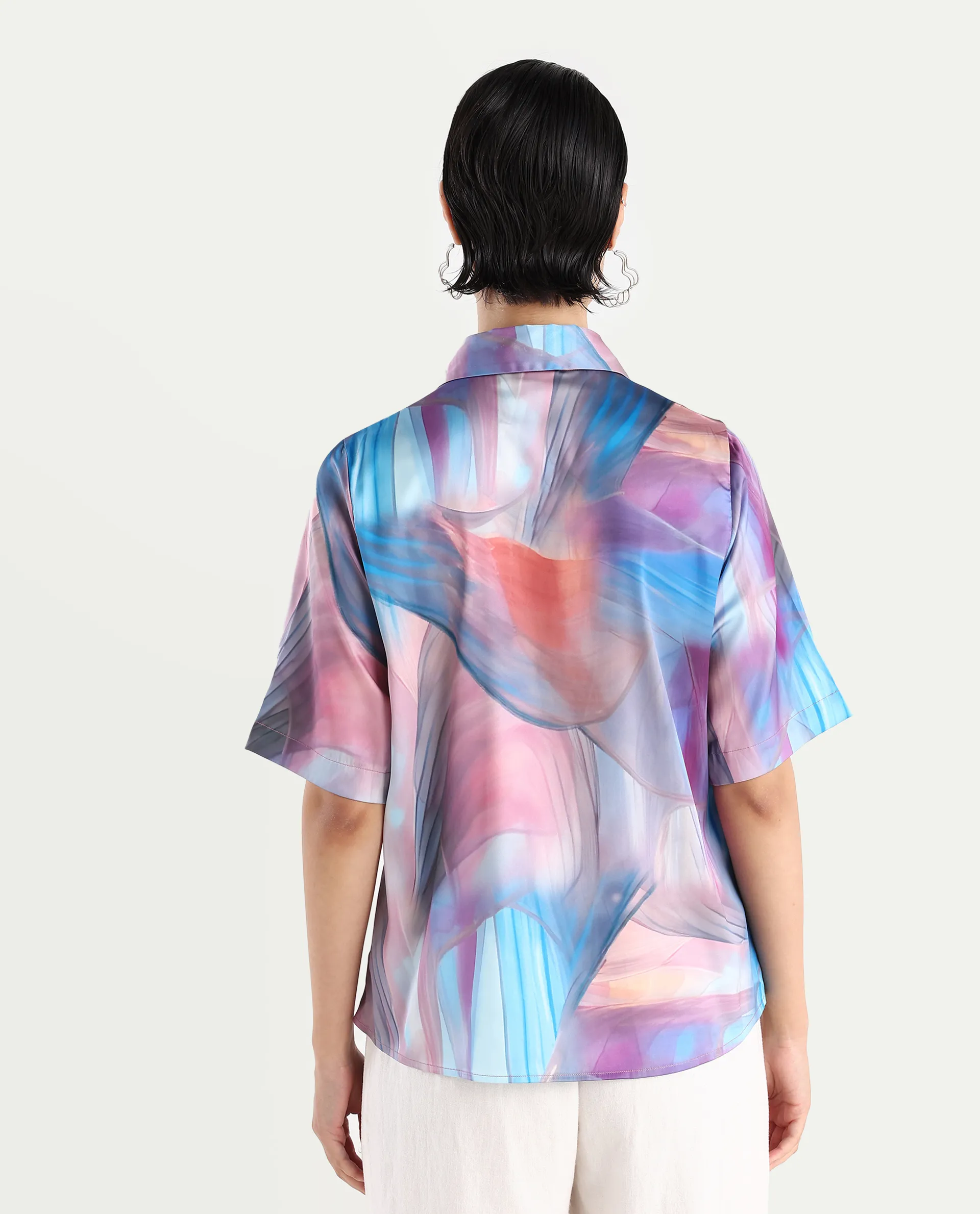 Rareism Women's Setimio Multi Satin Drop Collar Abstract Print Regular Fit Shirt - Image 7