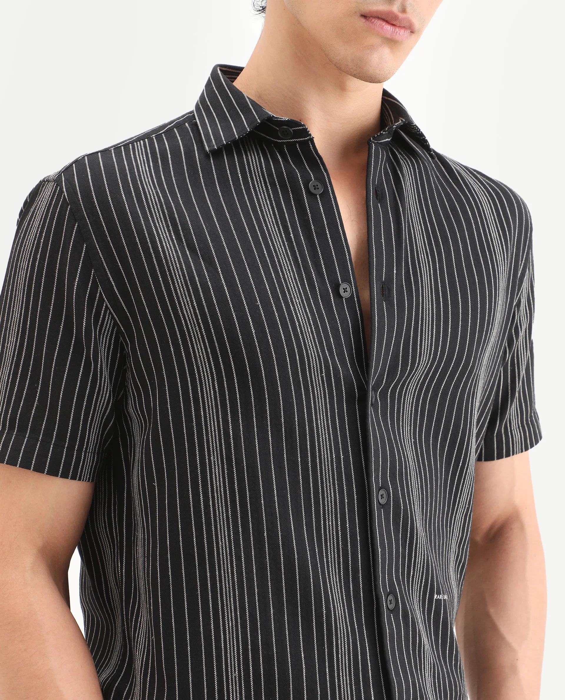 Rare Rabbit Men's Seton Dusky Black Linen Blend Fabric Half Sleeve Spread Collar Regular Fit Shirt - Image 3