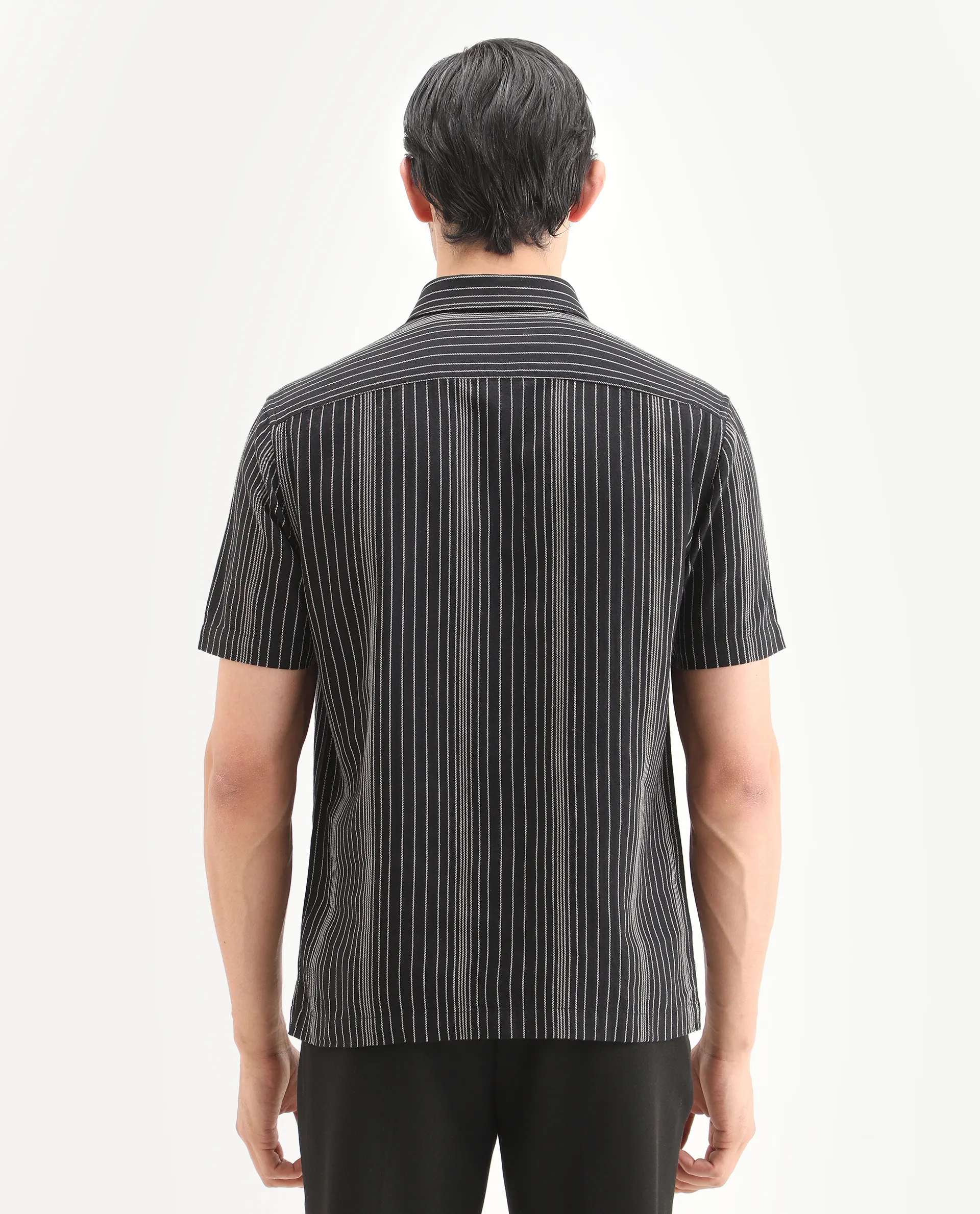 Rare Rabbit Men's Seton Dusky Black Linen Blend Fabric Half Sleeve Spread Collar Regular Fit Shirt - Image 7