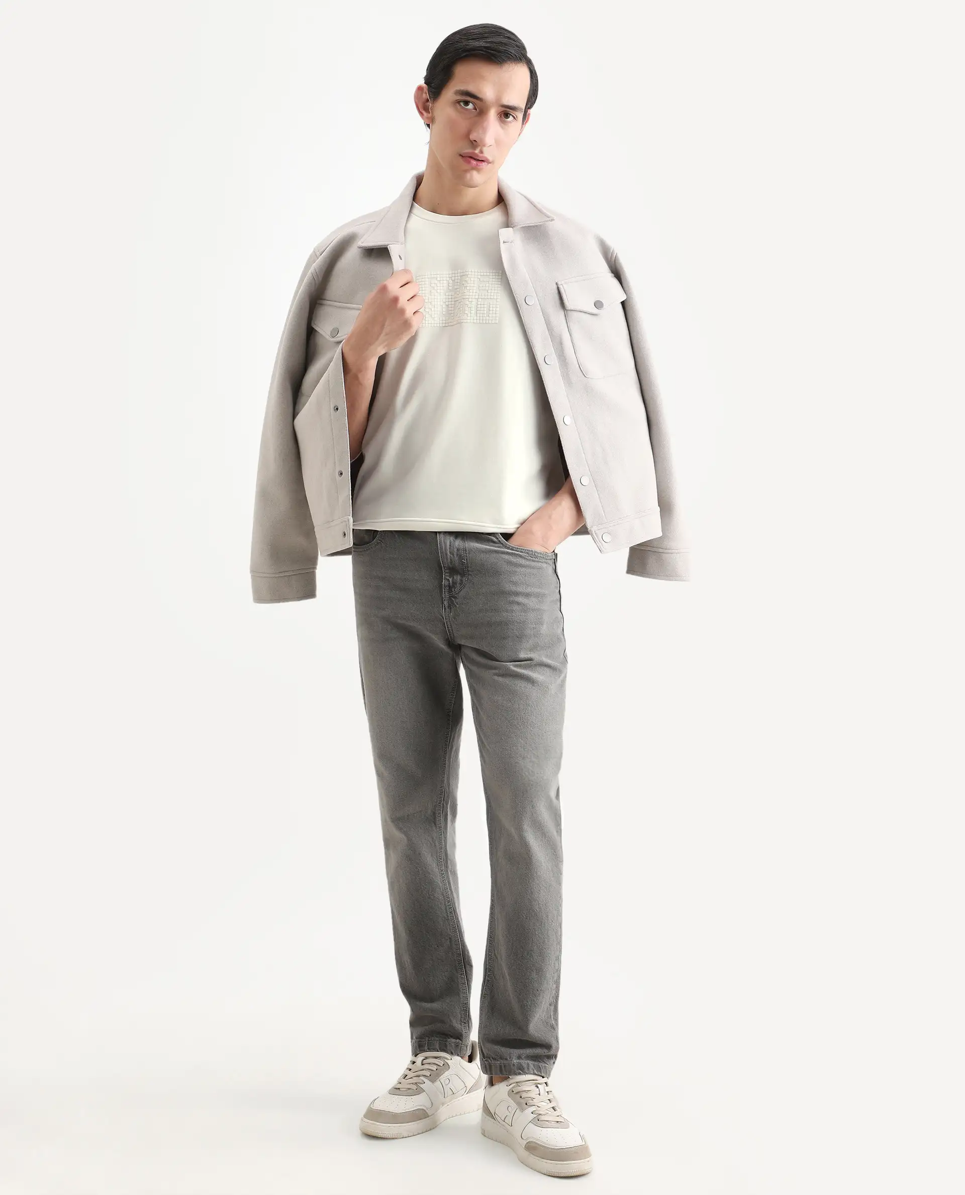 Rare Rabbit Men's Seven Off White Cotton Graphic Print Regular Fit Full Sleeve Crew Neck Sweatshirt - Image 2