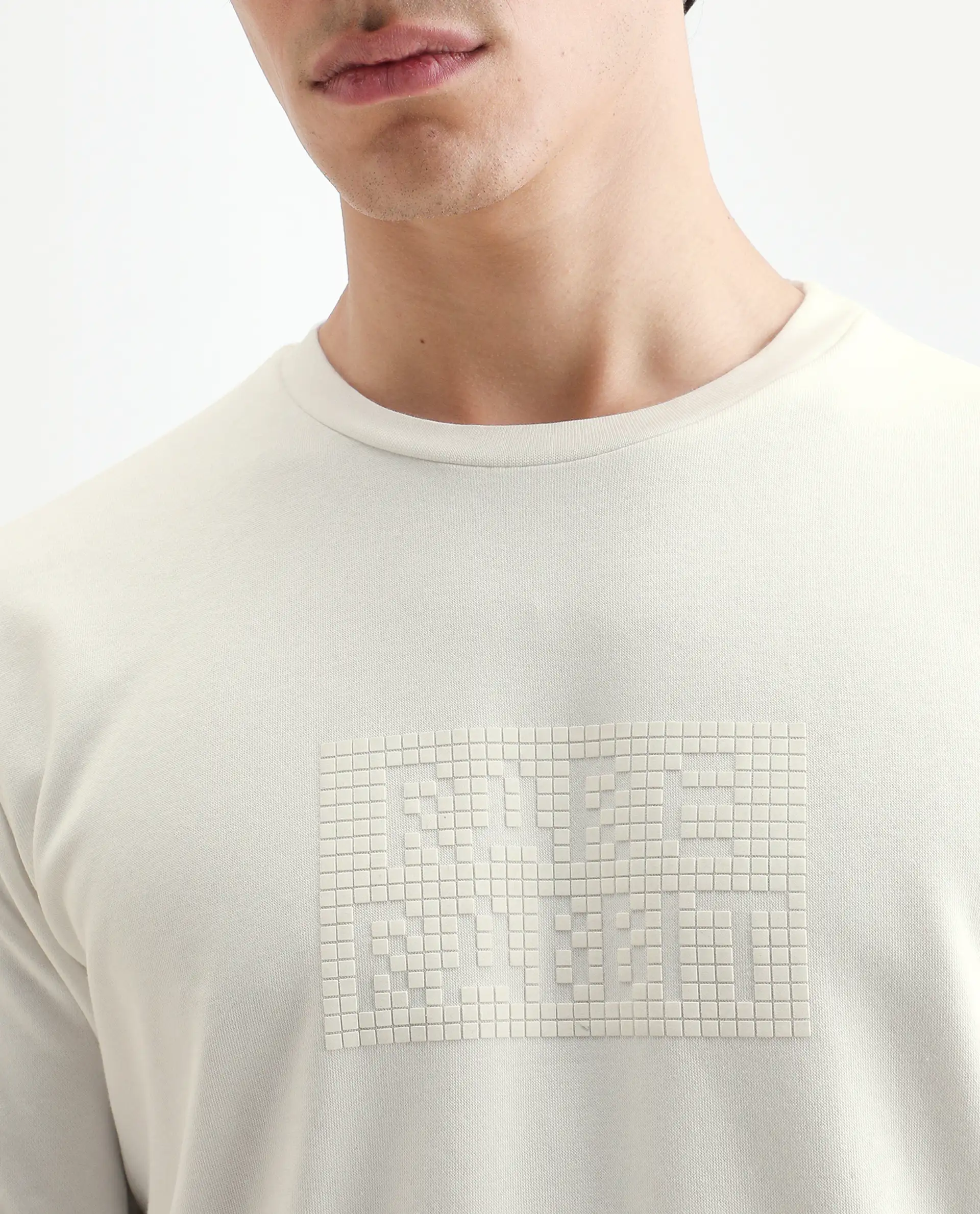 Rare Rabbit Men's Seven Off White Cotton Graphic Print Regular Fit Full Sleeve Crew Neck Sweatshirt - Image 4