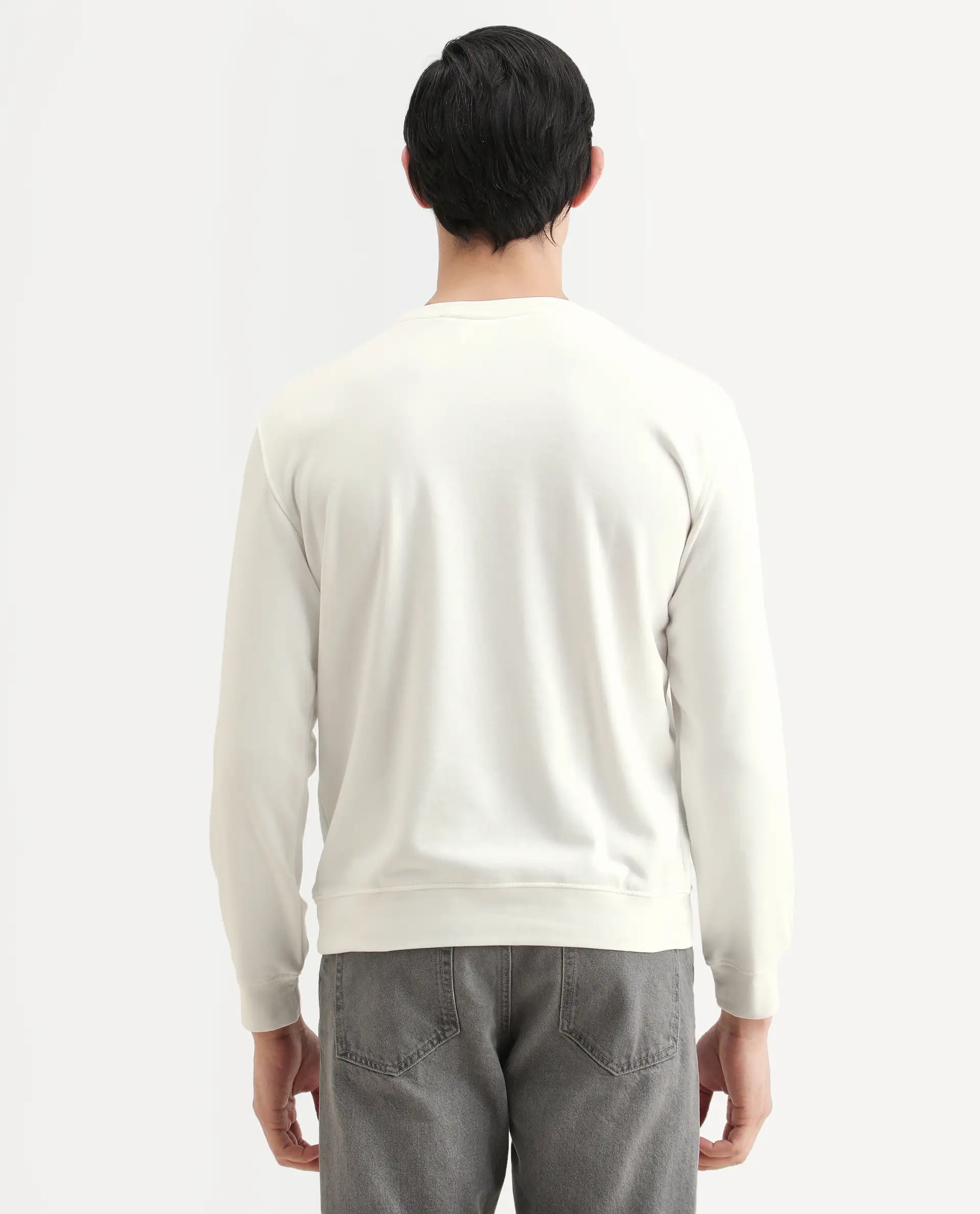 Rare Rabbit Men's Seven Off White Cotton Graphic Print Regular Fit Full Sleeve Crew Neck Sweatshirt - Image 7