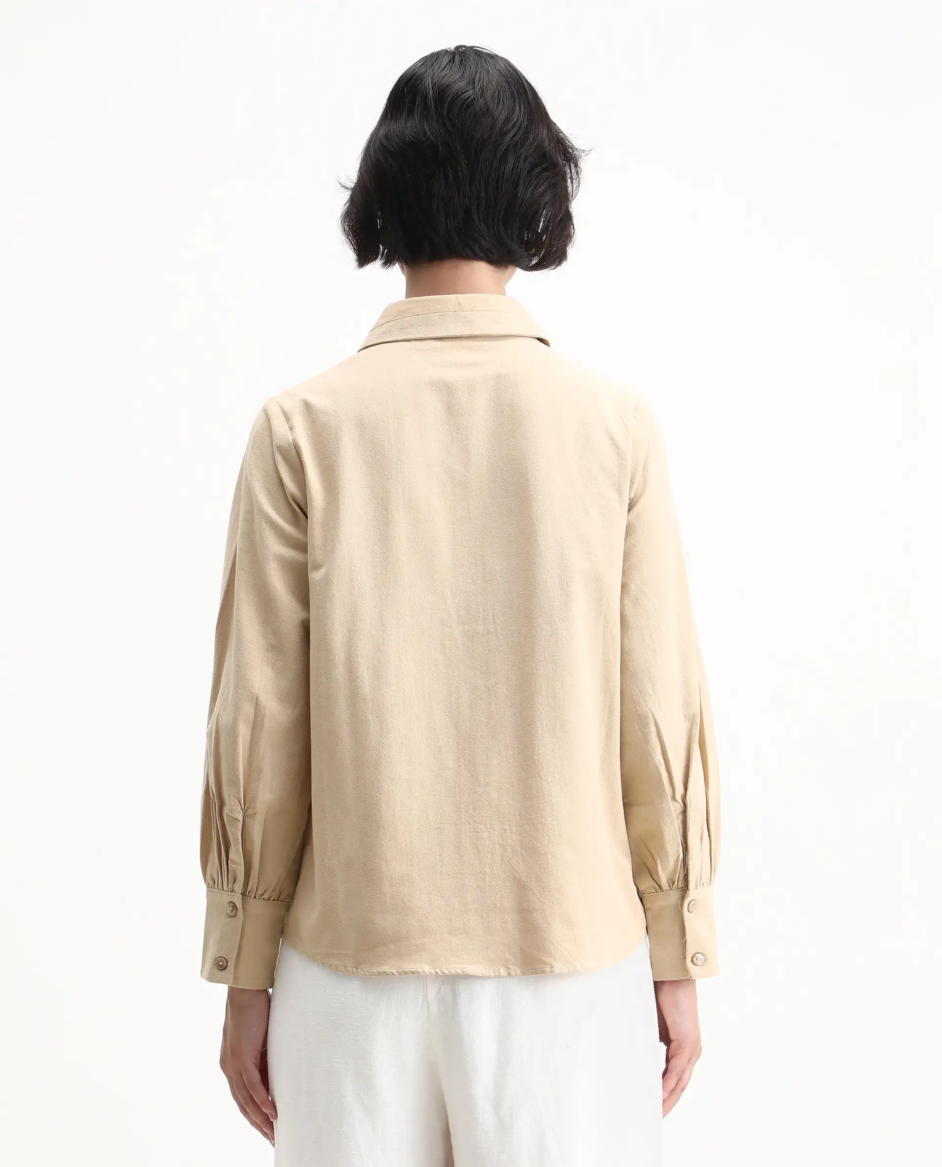 Rareism Women's Severo Beige Cotton Spread Collar Plain Cuffed Sleeve Regular Fit Shirt - Image 7