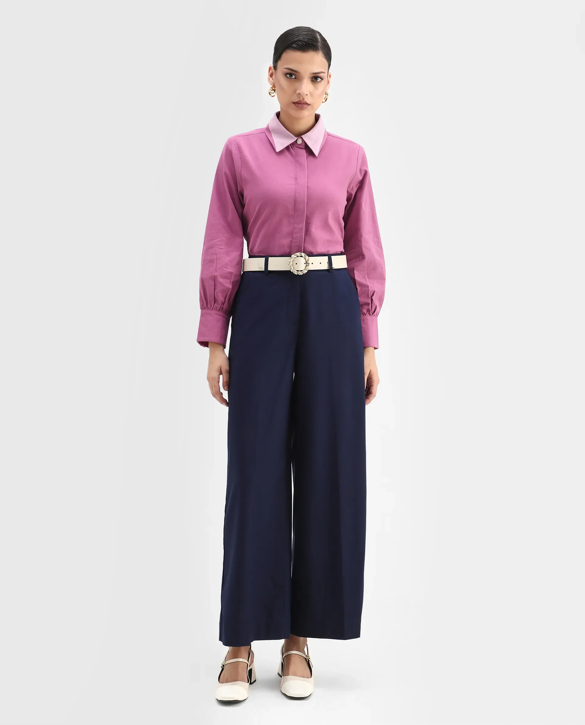 Rareism Women's Severo Pink Cotton Drop Collar Plain Cuffed Sleeve Regular Fit Shirt - Image 2