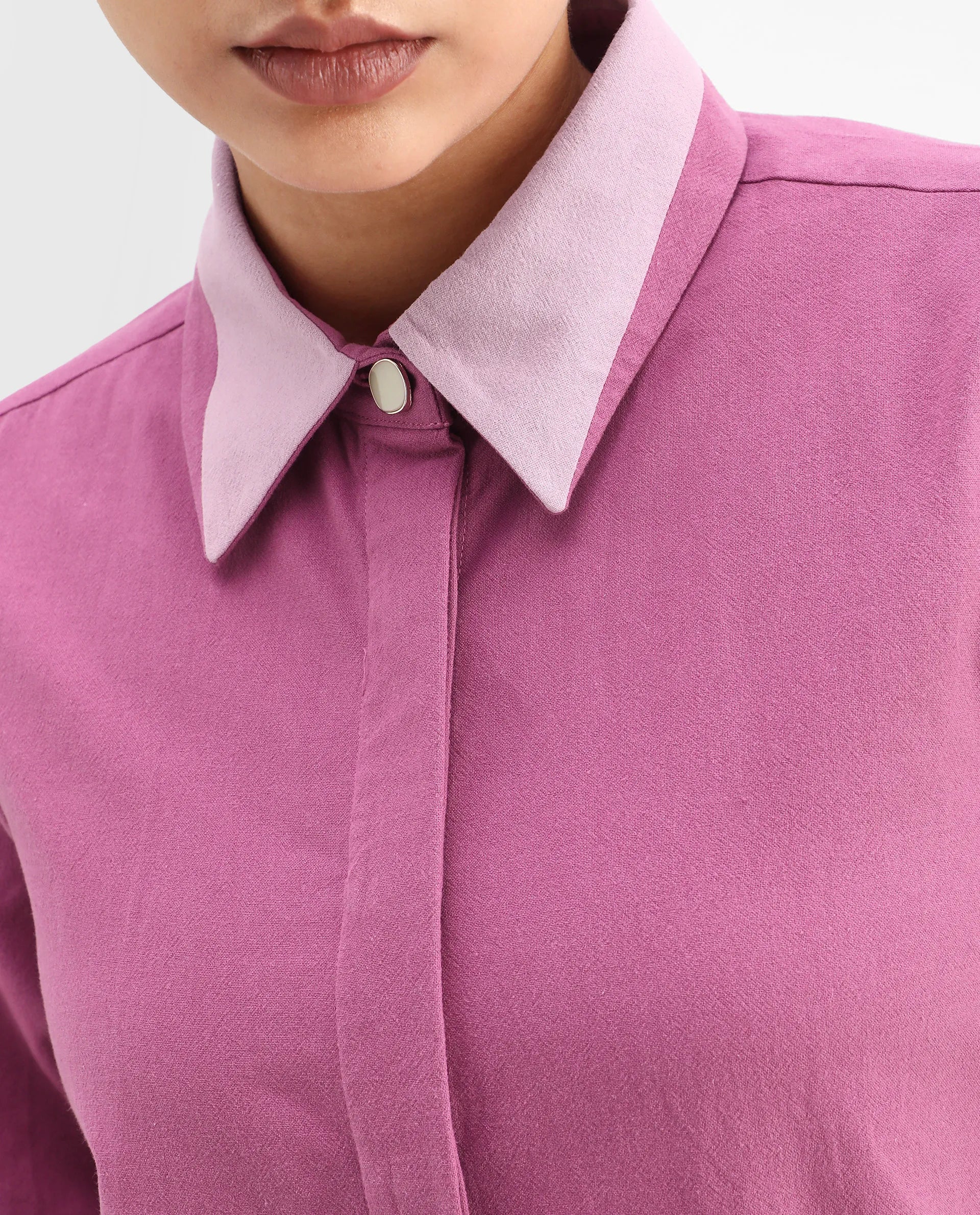 Rareism Women's Severo Pink Cotton Drop Collar Plain Cuffed Sleeve Regular Fit Shirt - Image 4