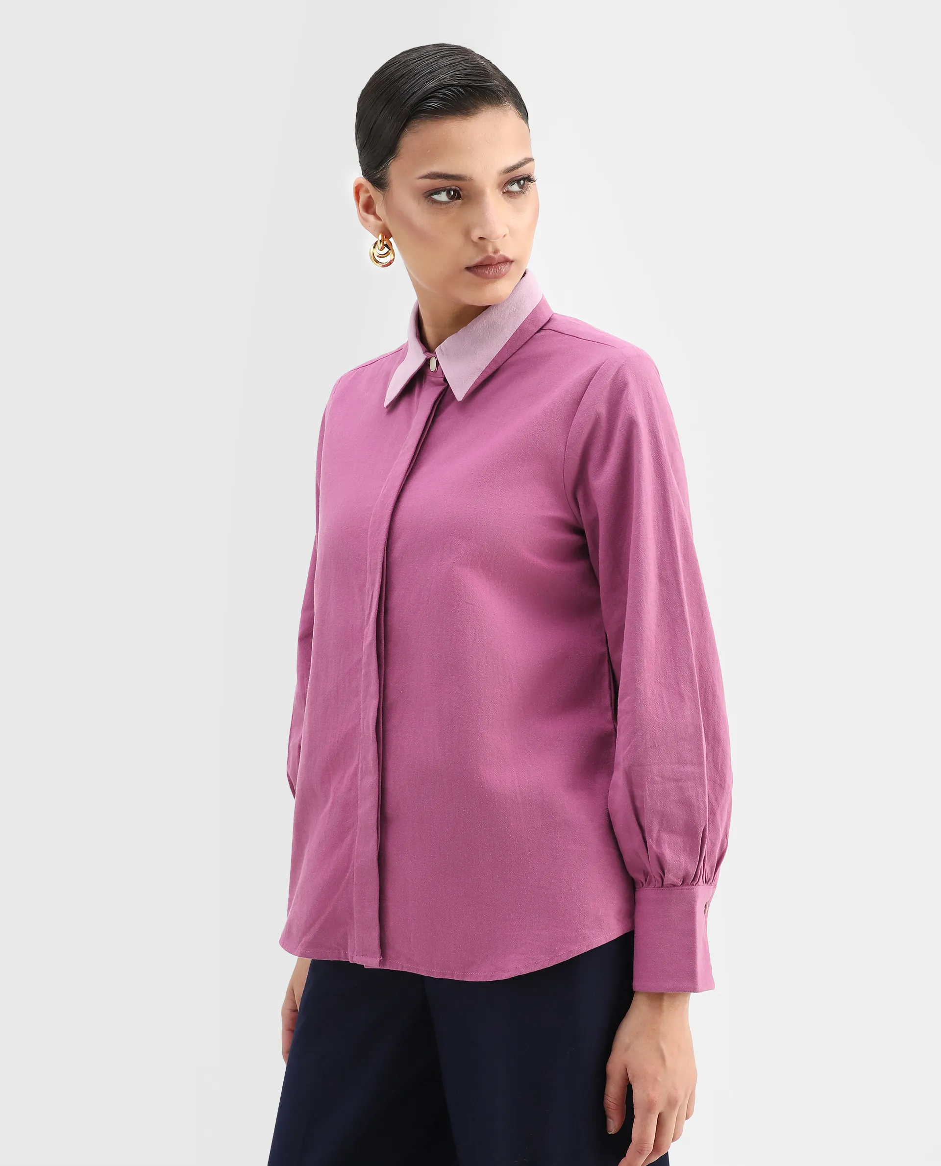 Rareism Women's Severo Pink Cotton Drop Collar Plain Cuffed Sleeve Regular Fit Shirt - Image 6