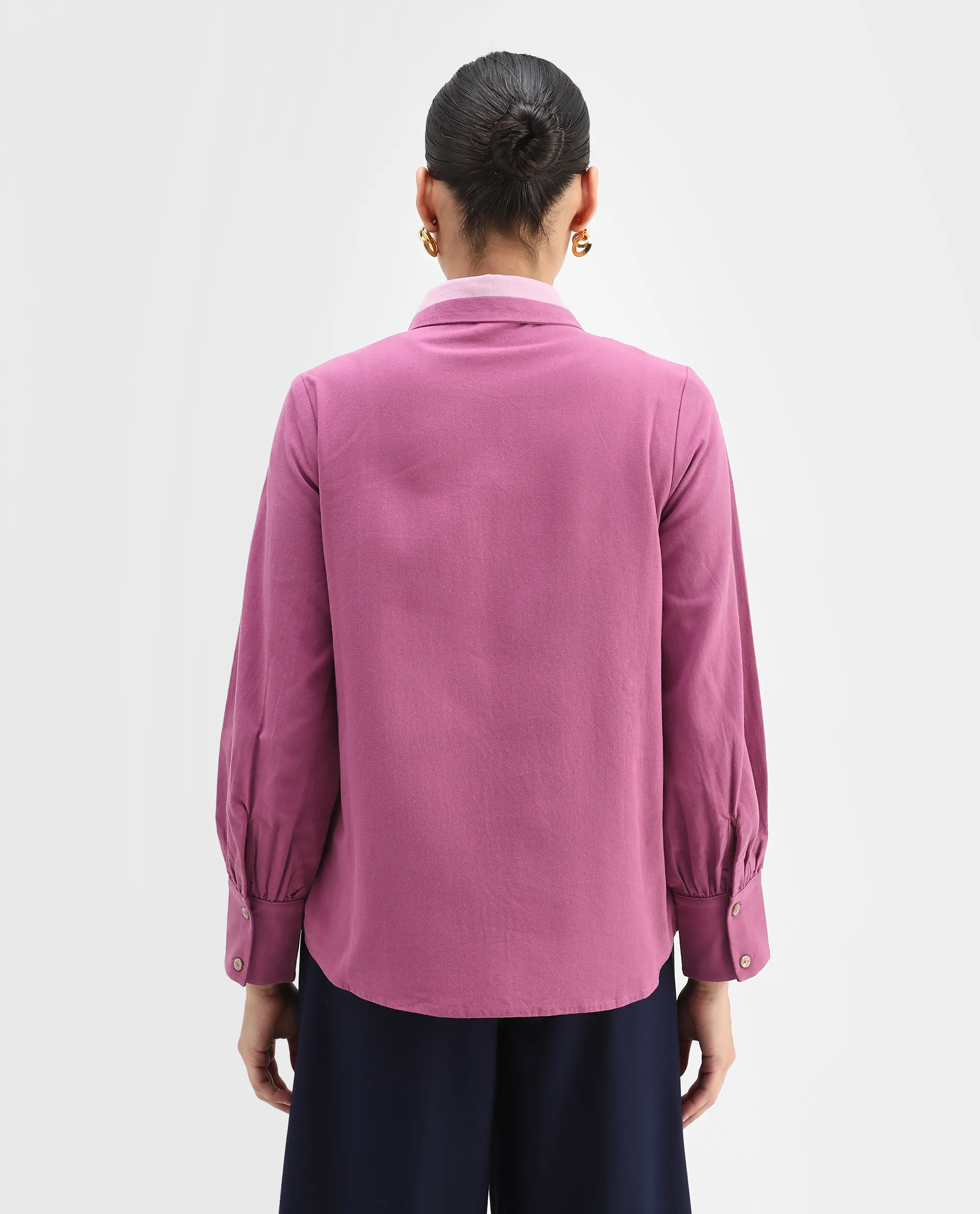 Rareism Women's Severo Pink Cotton Drop Collar Plain Cuffed Sleeve Regular Fit Shirt - Image 7