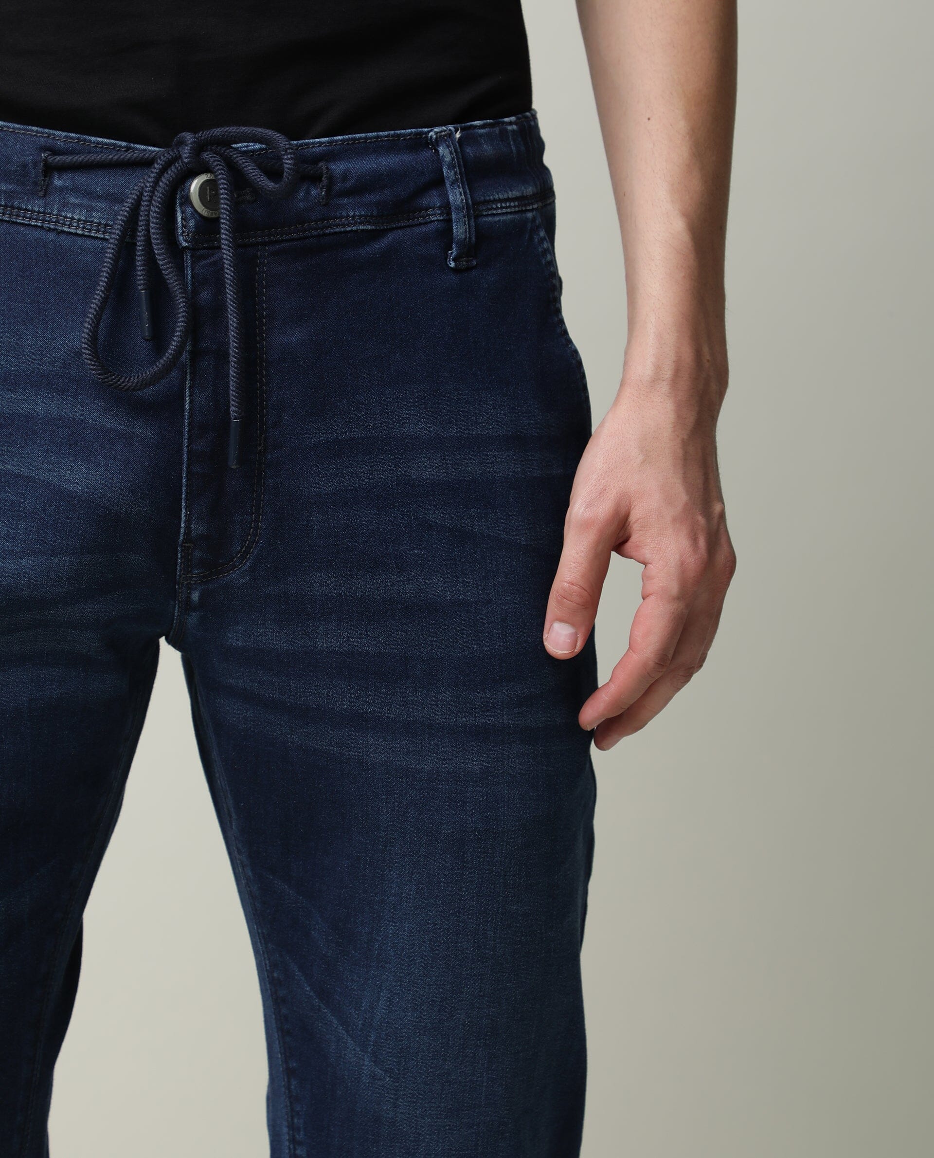 Rare Rabbit Men's Sevilla Navy Plain Morris Regular Fit Jeans