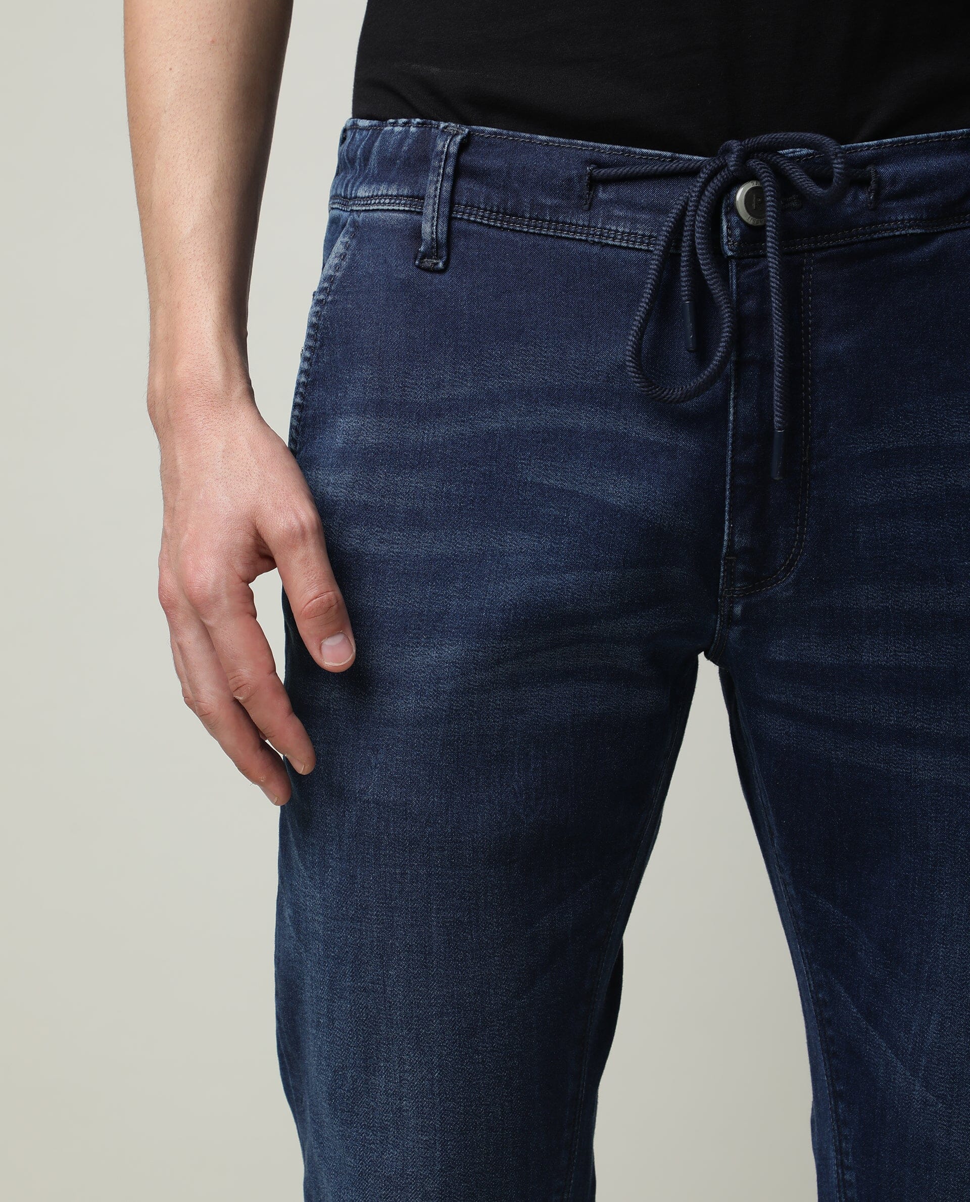 Rare Rabbit Men's Sevilla Navy Plain Morris Regular Fit Jeans - Image 3