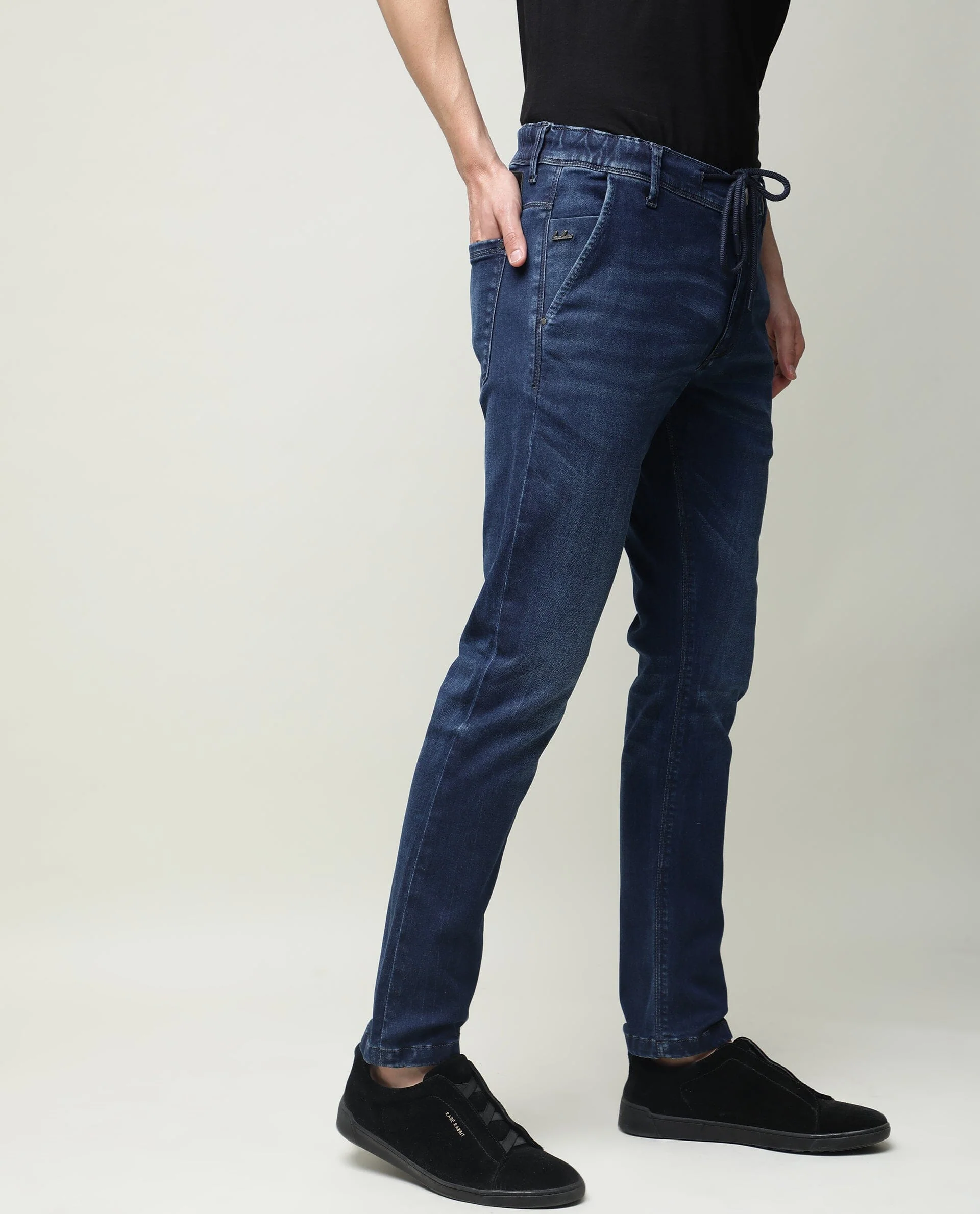 Rare Rabbit Men's Sevilla Navy Plain Morris Regular Fit Jeans - Image 4