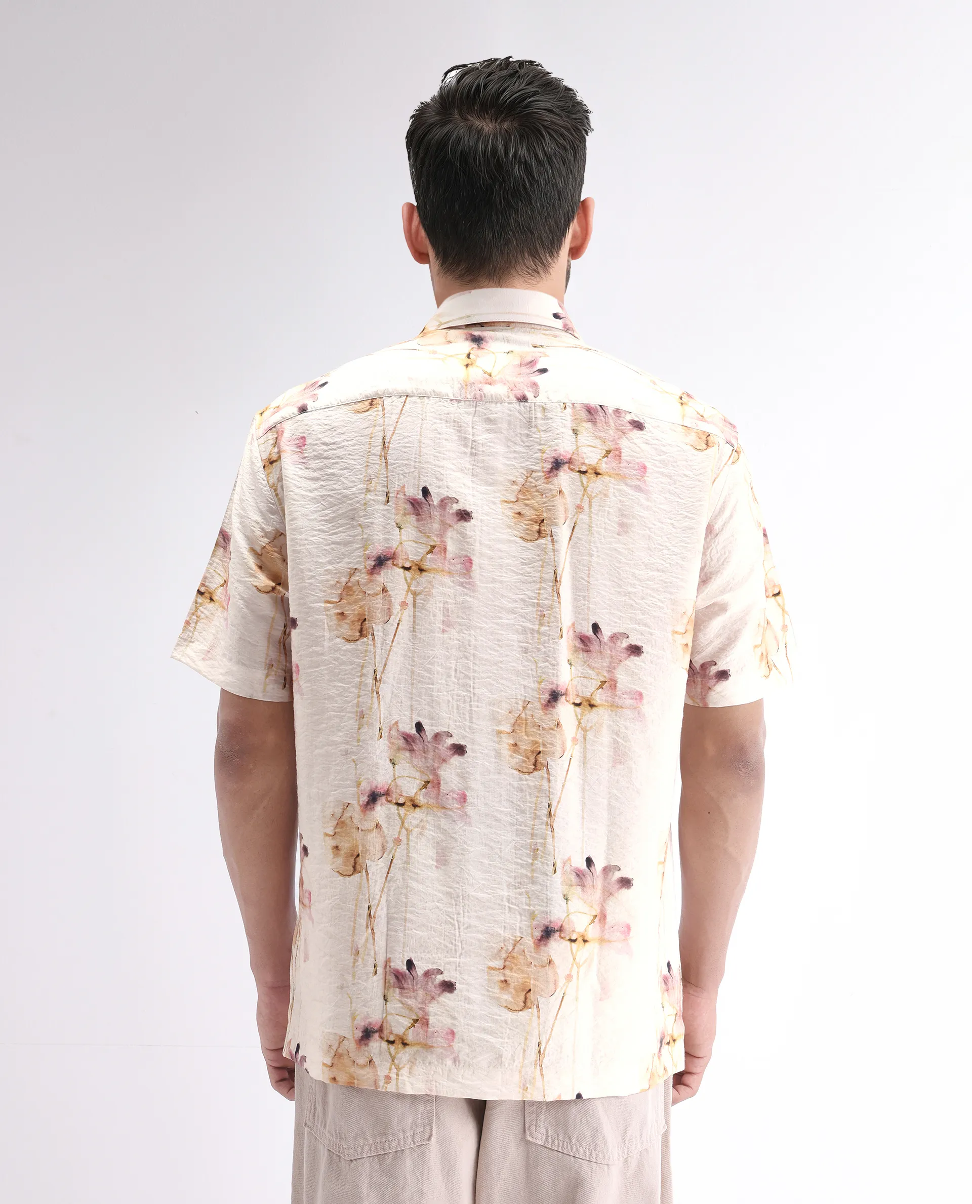 Rare Rabbit Men's Sha Beige Viscose Blend Abstract Print Relaxed Fit Half Sleeve Collared Shirt - Image 4