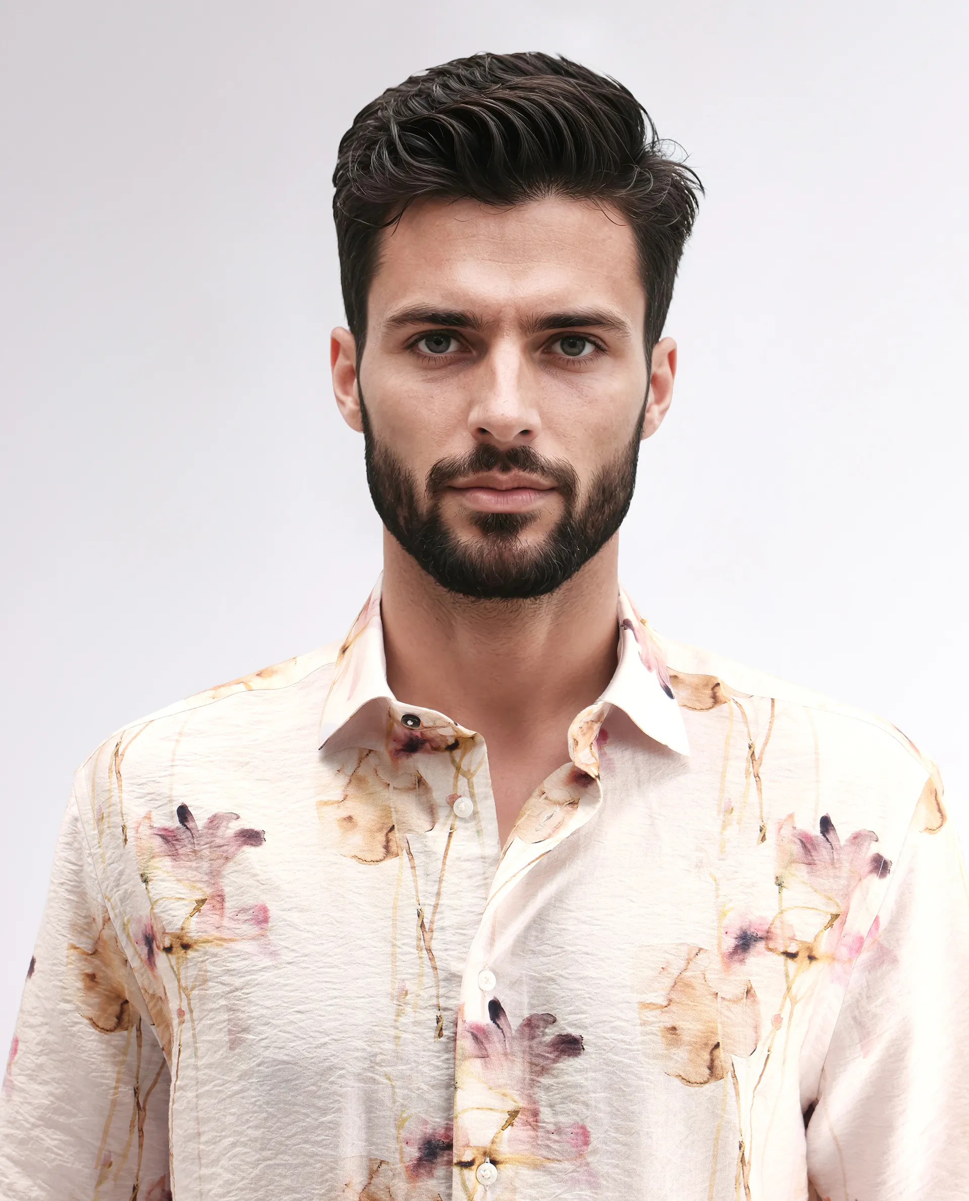 Rare Rabbit Men's Sha Beige Viscose Blend Abstract Print Relaxed Fit Half Sleeve Collared Shirt - Image 7