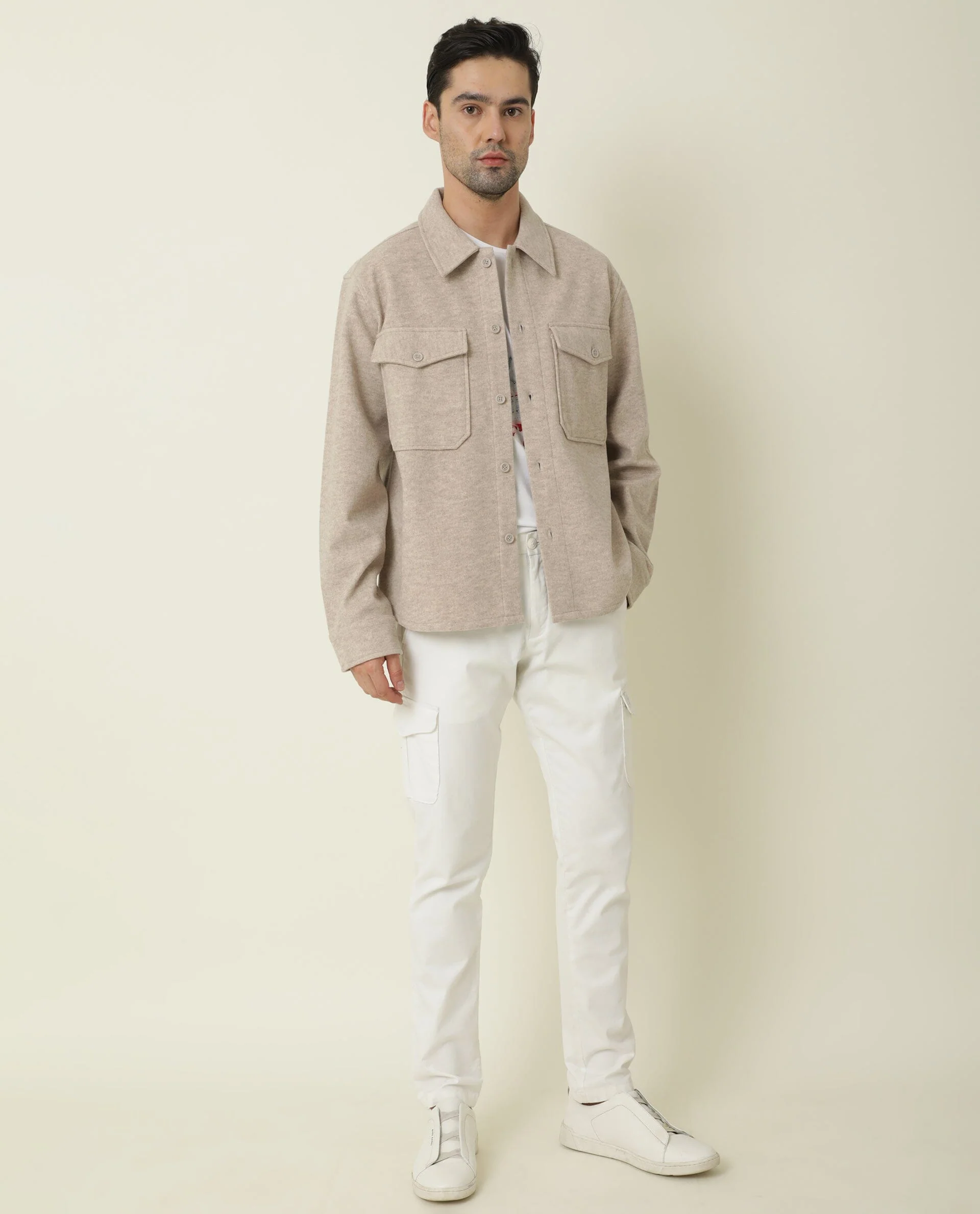 Rare Rabbit Men's Shack Beige Plain Regular Fit Full Sleeve Jacket - Image 2