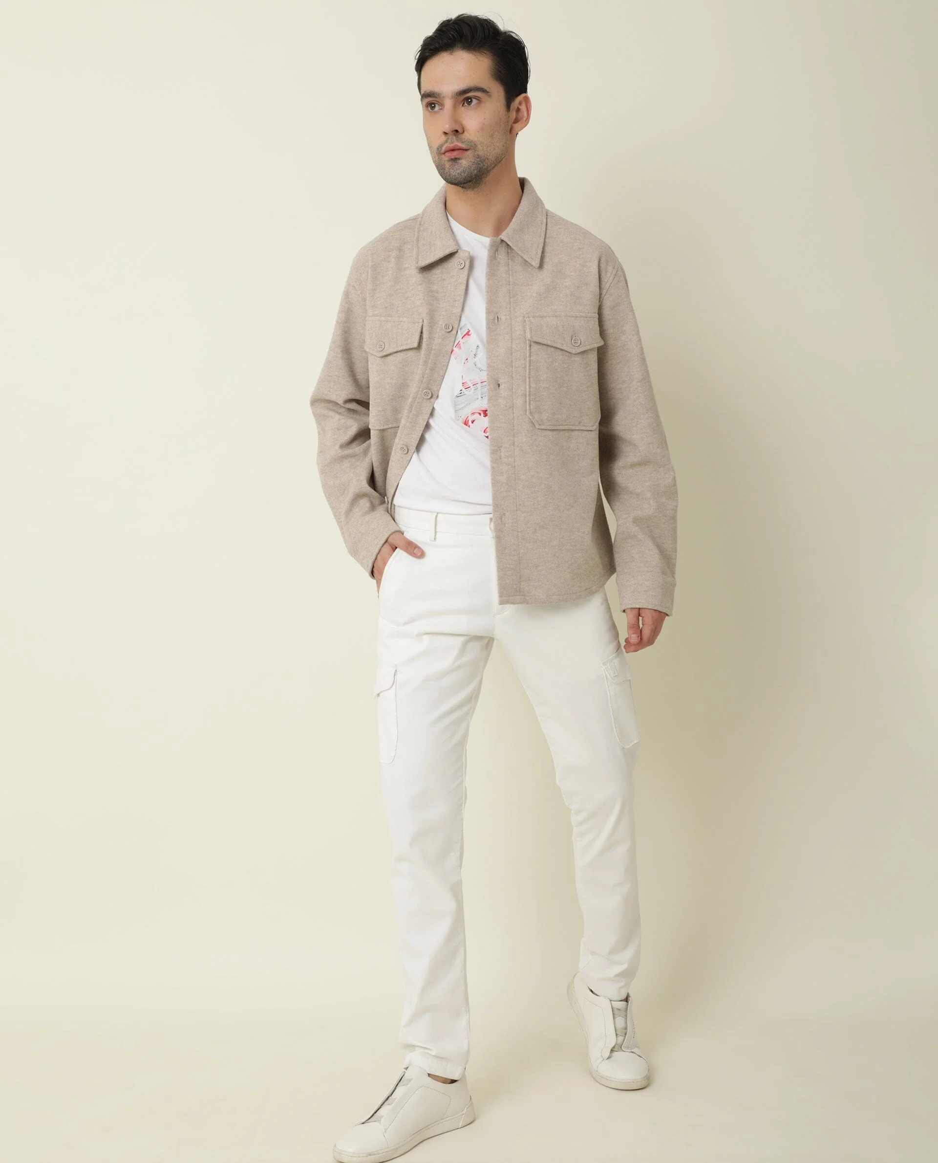 Rare Rabbit Men's Shack Beige Plain Regular Fit Full Sleeve Jacket - Image 4