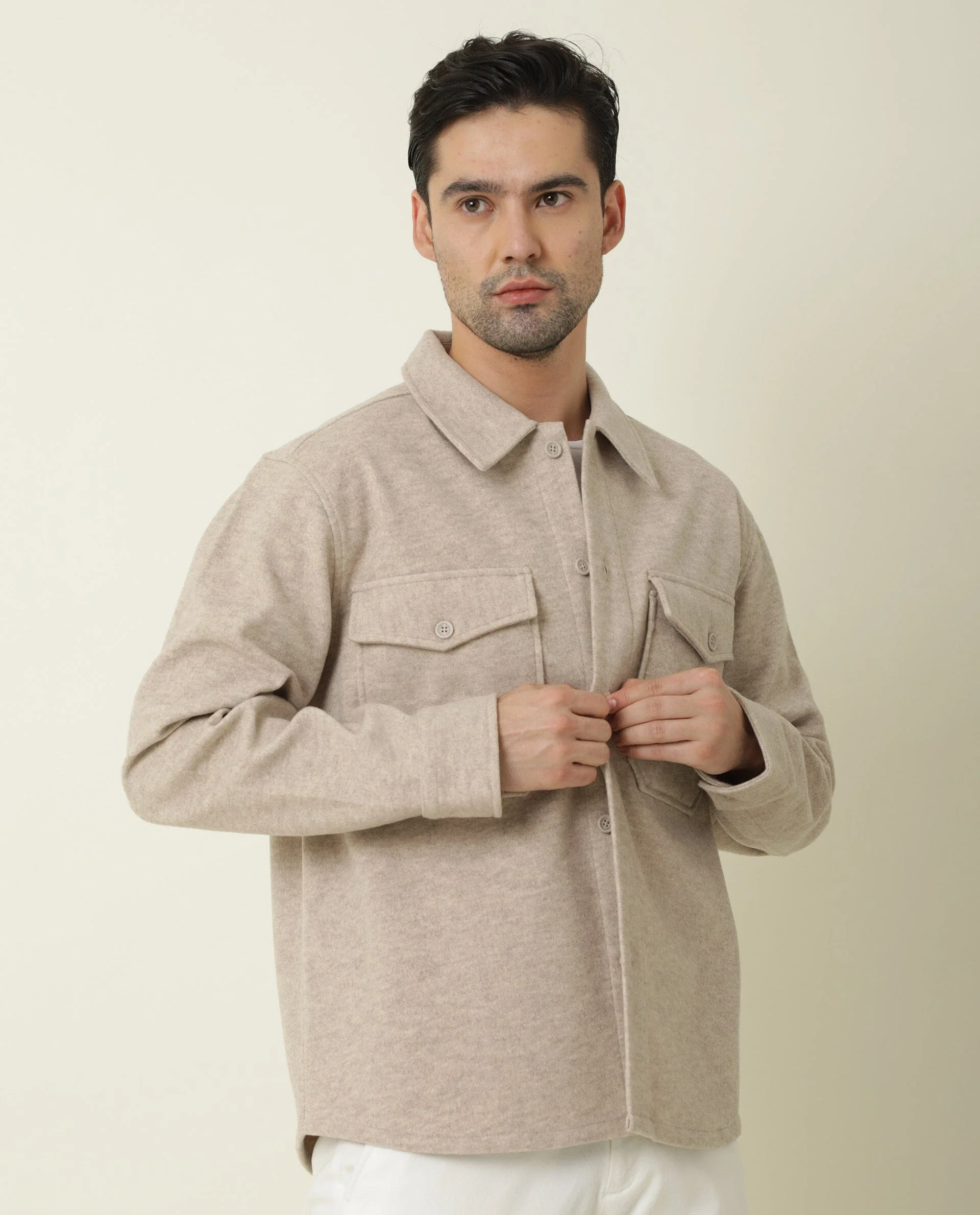 Rare Rabbit Men's Shack Beige Plain Regular Fit Full Sleeve Jacket - Image 5